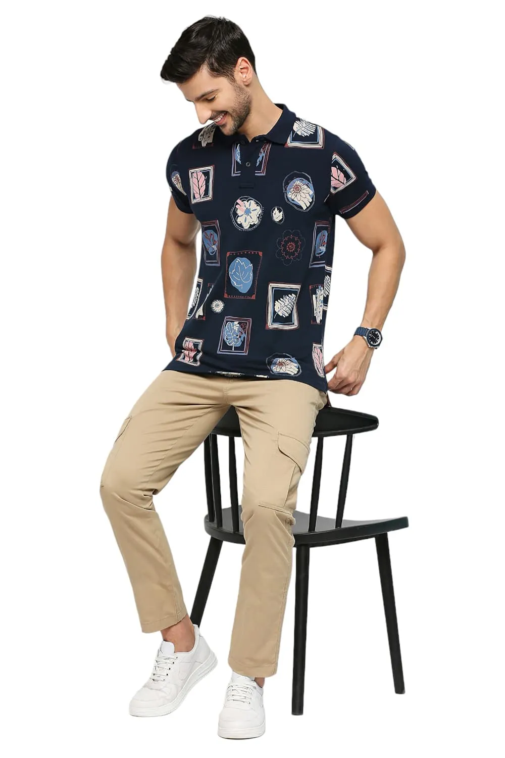 Regular Fit Cotton Printed Polo T-Shirts