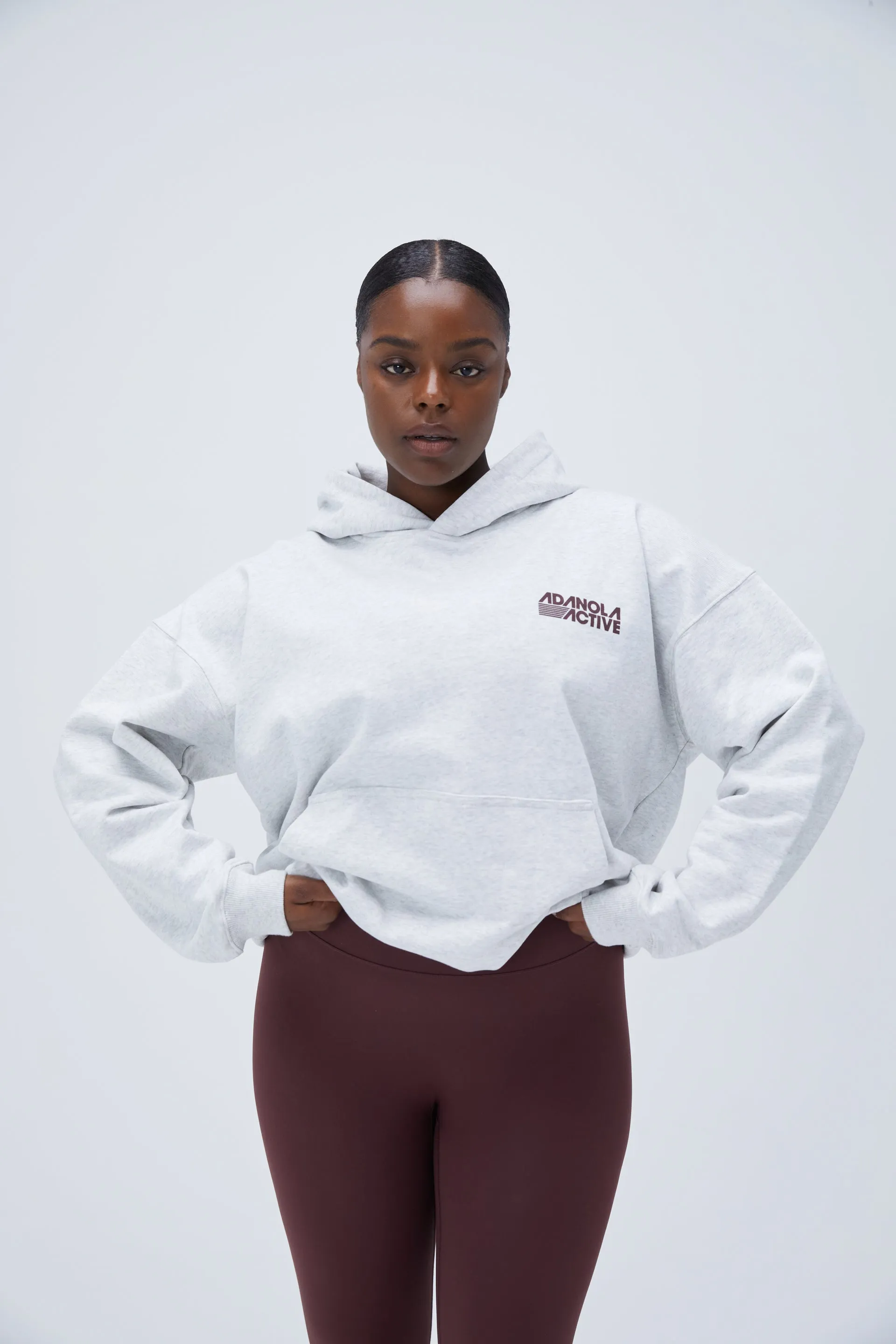 Retro Sport Oversized Hoodie - Light Grey Melange