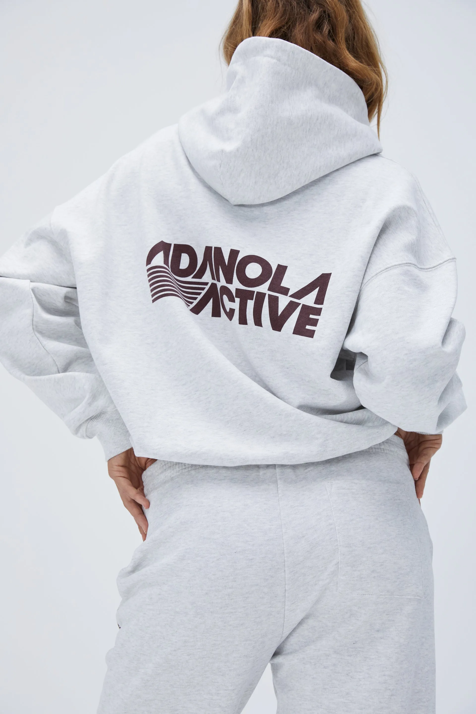 Retro Sport Oversized Hoodie - Light Grey Melange