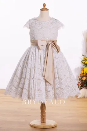 Romantic Lace Overlaid Knee Length Puffy A-line Flower Girl Dress