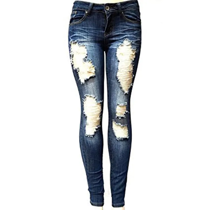 S-XXL Women's Skinny Hole Ripped Jeans New Fashion Women Baggar Pants