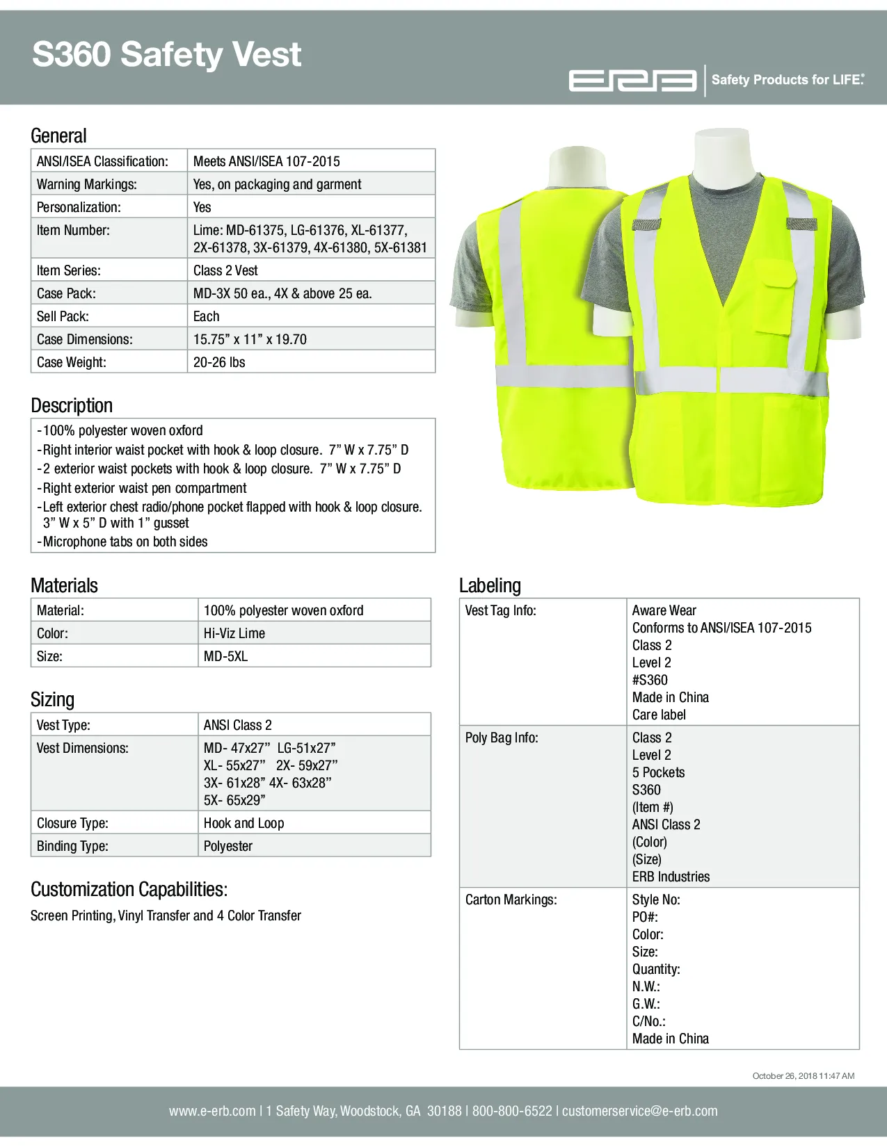 S360 Class 2 Multi-Pocket Break-Away Safety Vest 1PC