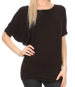 Sakkas Calloway Long Tall Thin Batwing Back Seam Blouse Shirt Tee Top With Drape