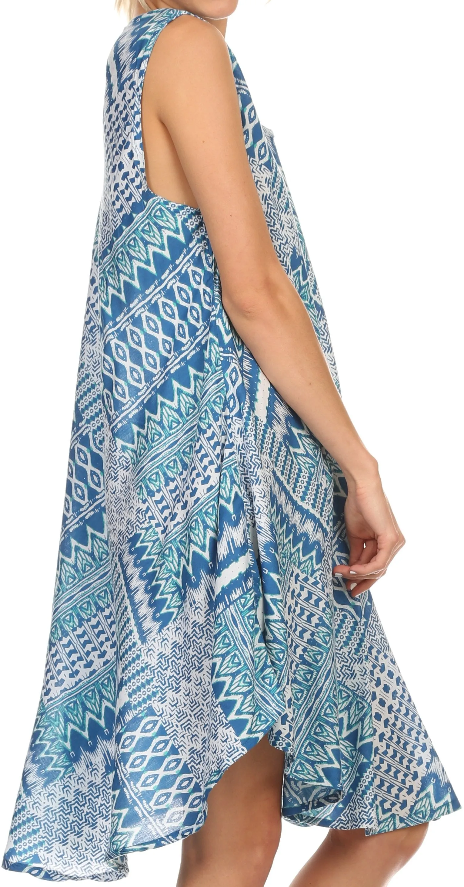 Sakkas Spal Mid Length Scoop Neck Tank Top Printed Batik Caftan Dress / Cover Up