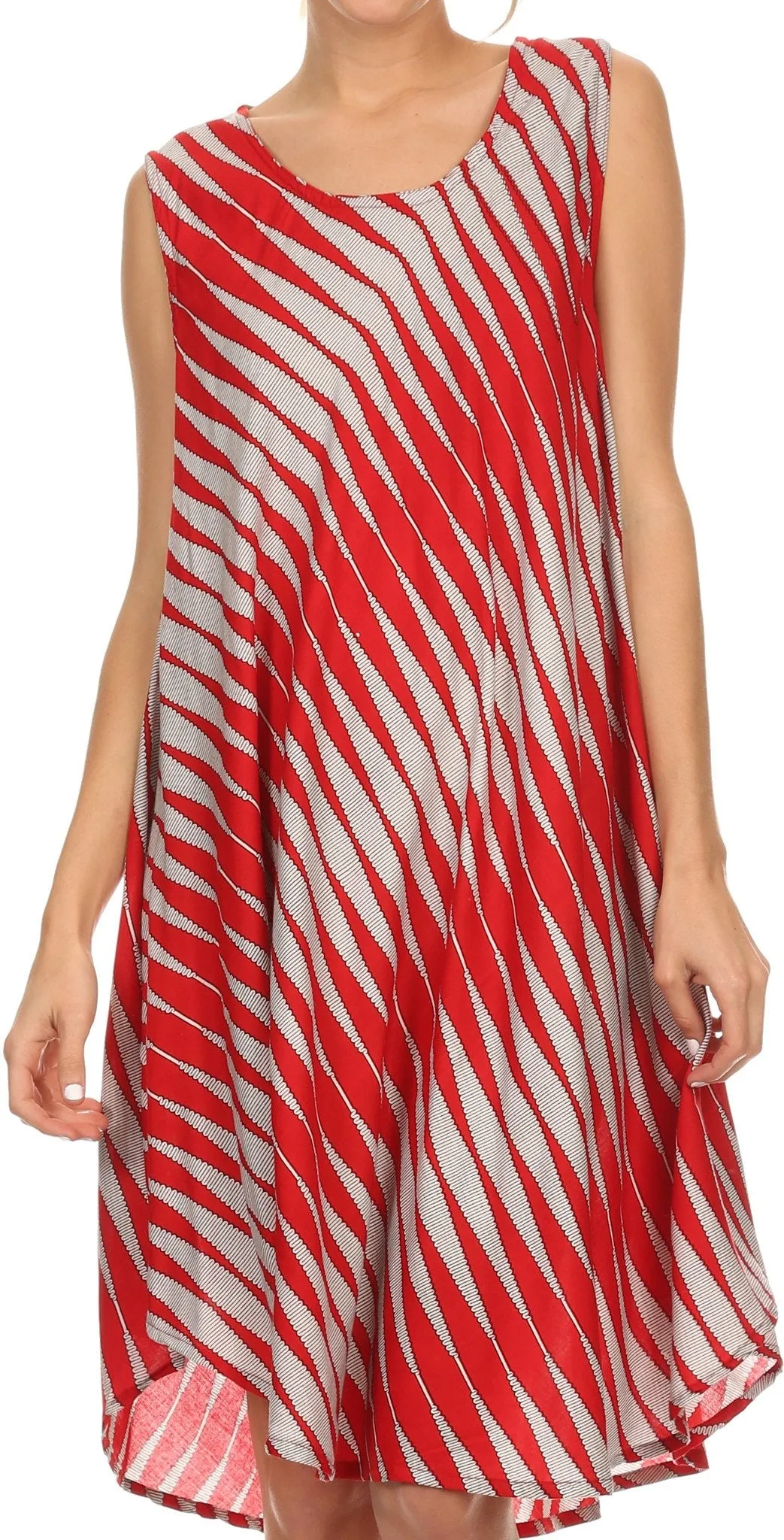 Sakkas Spal Mid Length Scoop Neck Tank Top Printed Batik Caftan Dress / Cover Up