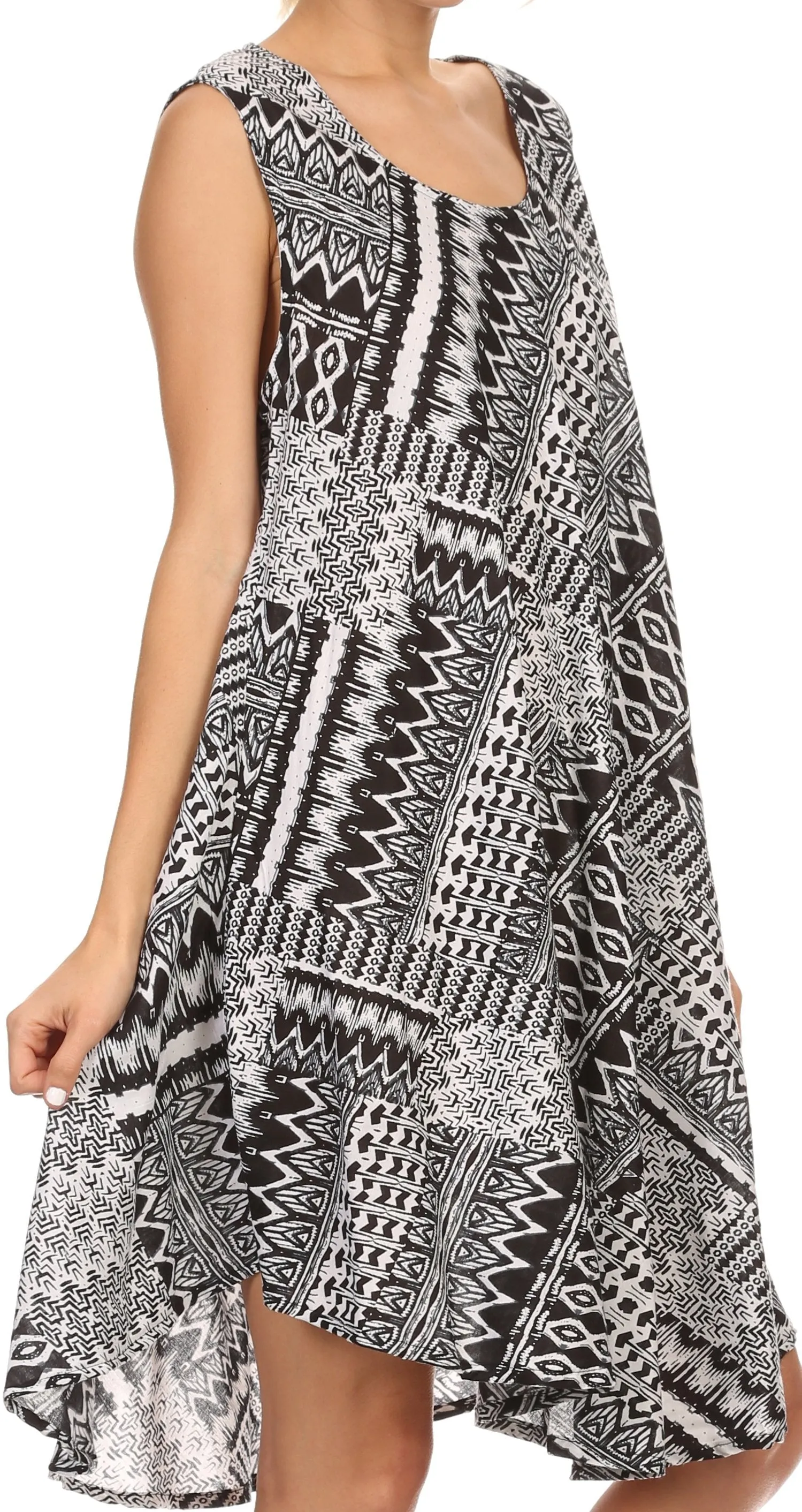 Sakkas Spal Mid Length Scoop Neck Tank Top Printed Batik Caftan Dress / Cover Up