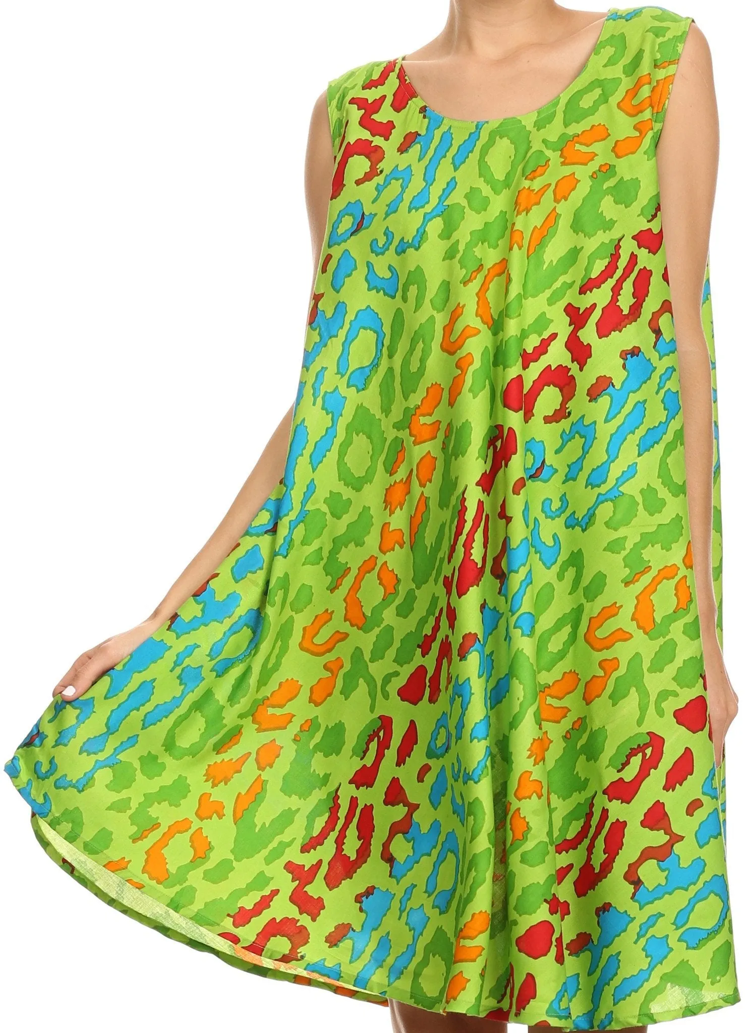 Sakkas Spal Mid Length Scoop Neck Tank Top Printed Batik Caftan Dress / Cover Up