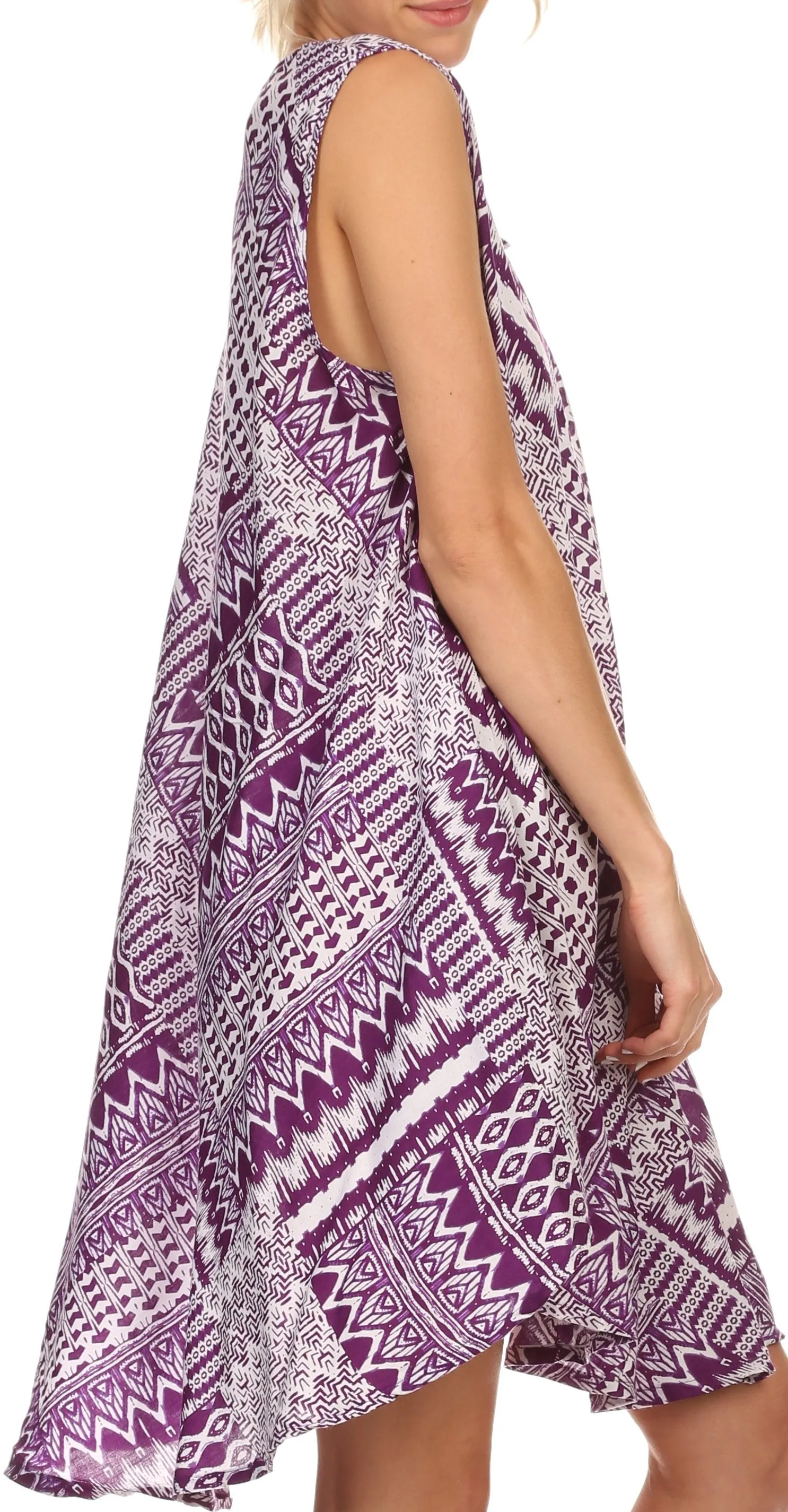 Sakkas Spal Mid Length Scoop Neck Tank Top Printed Batik Caftan Dress / Cover Up