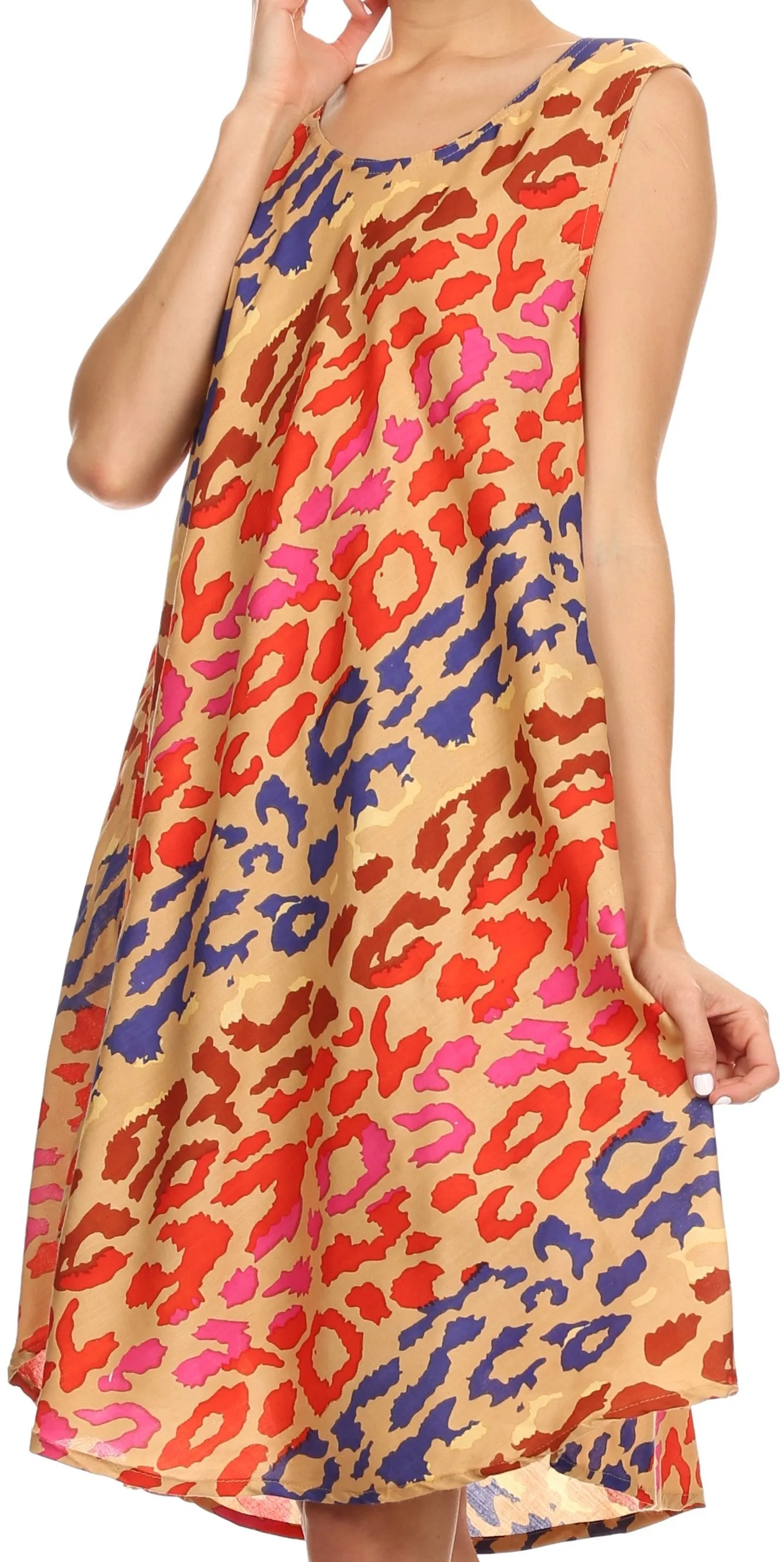 Sakkas Spal Mid Length Scoop Neck Tank Top Printed Batik Caftan Dress / Cover Up