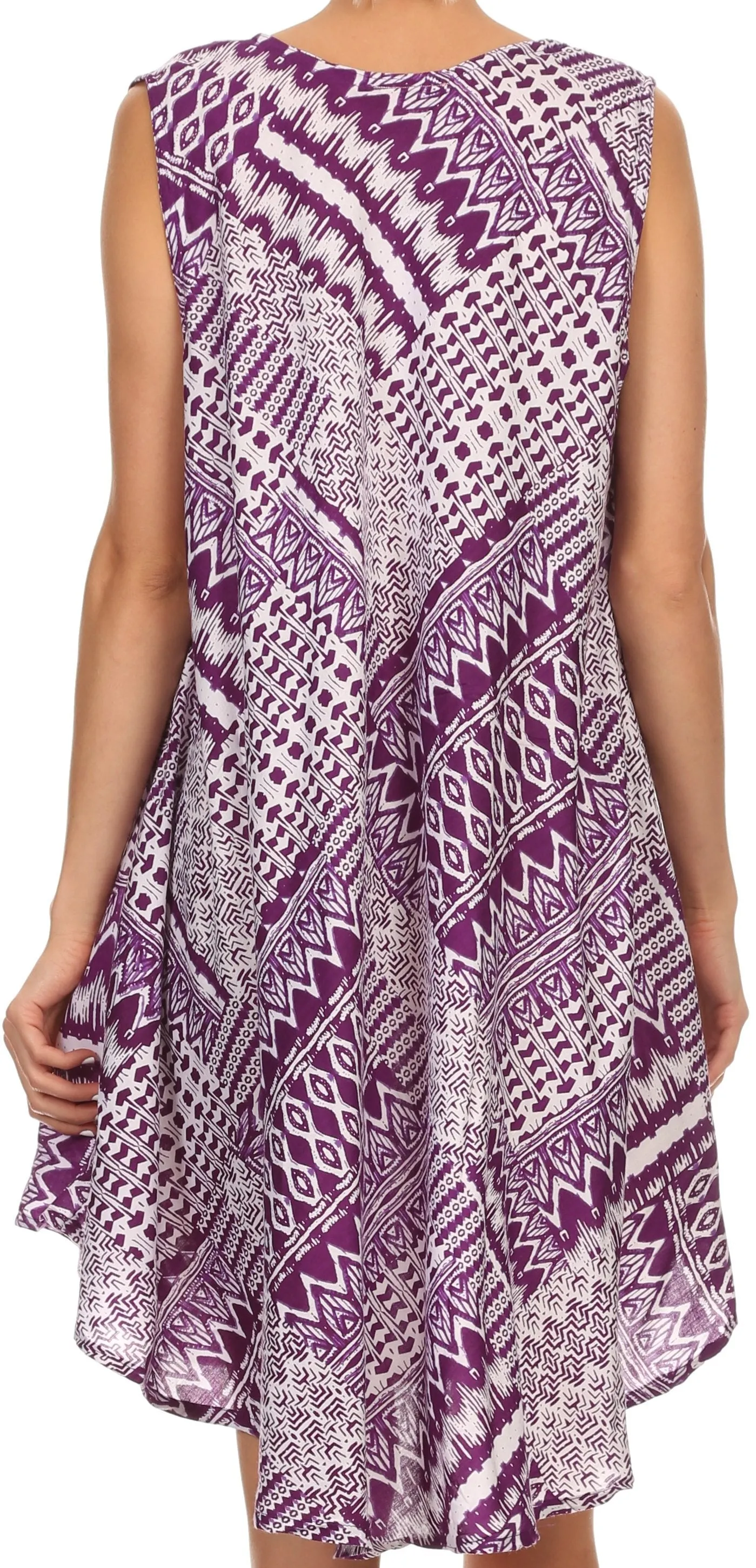 Sakkas Spal Mid Length Scoop Neck Tank Top Printed Batik Caftan Dress / Cover Up