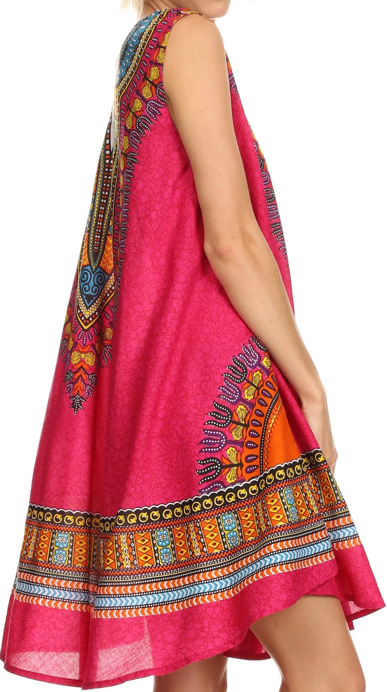 Sakkas Spal Mid Length Scoop Neck Tank Top Printed Batik Caftan Dress / Cover Up