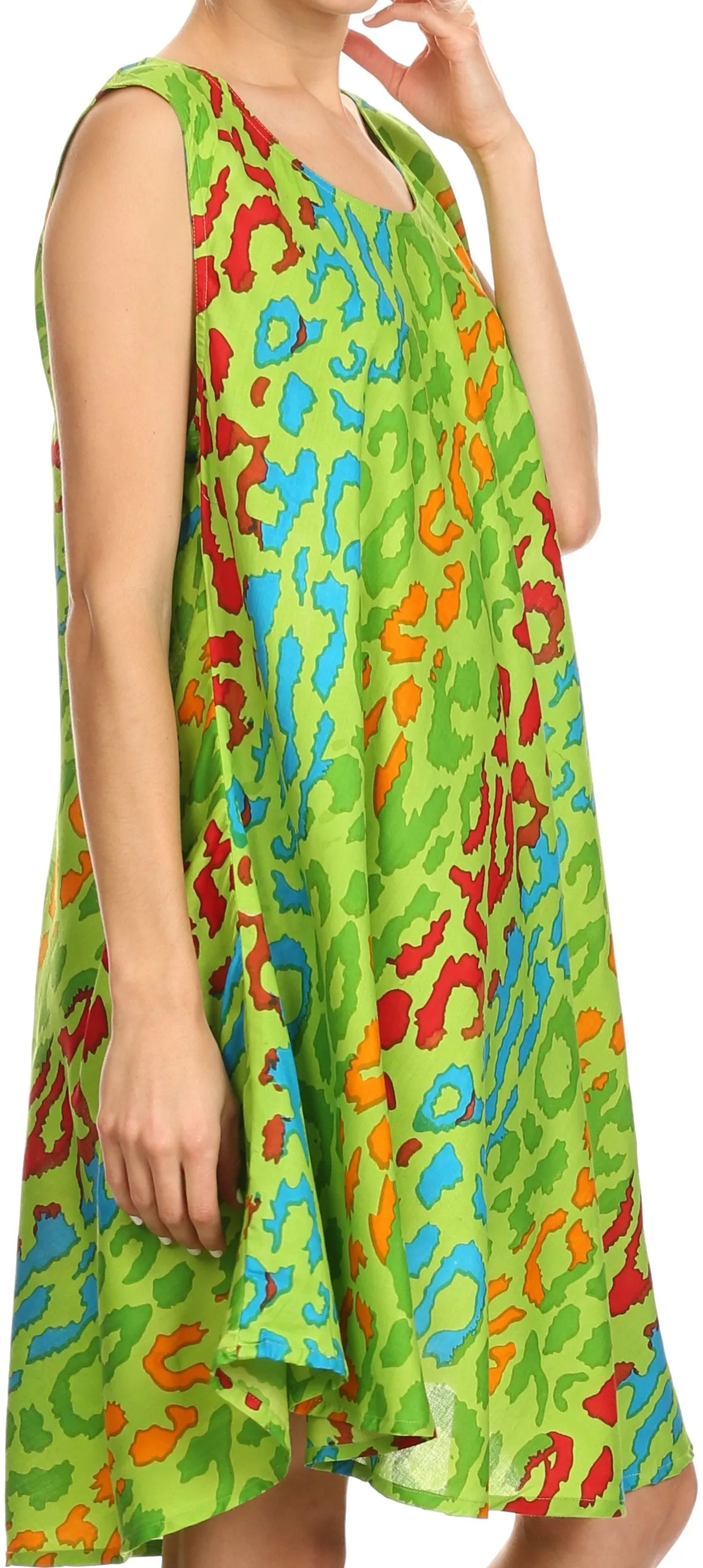 Sakkas Spal Mid Length Scoop Neck Tank Top Printed Batik Caftan Dress / Cover Up