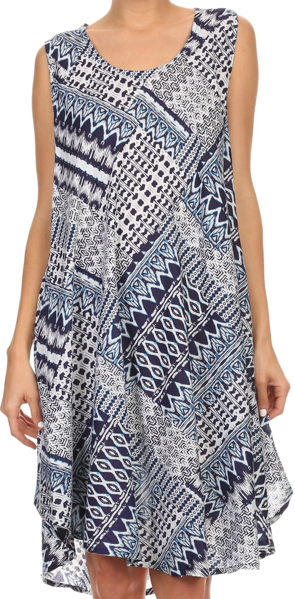 Sakkas Spal Mid Length Scoop Neck Tank Top Printed Batik Caftan Dress / Cover Up