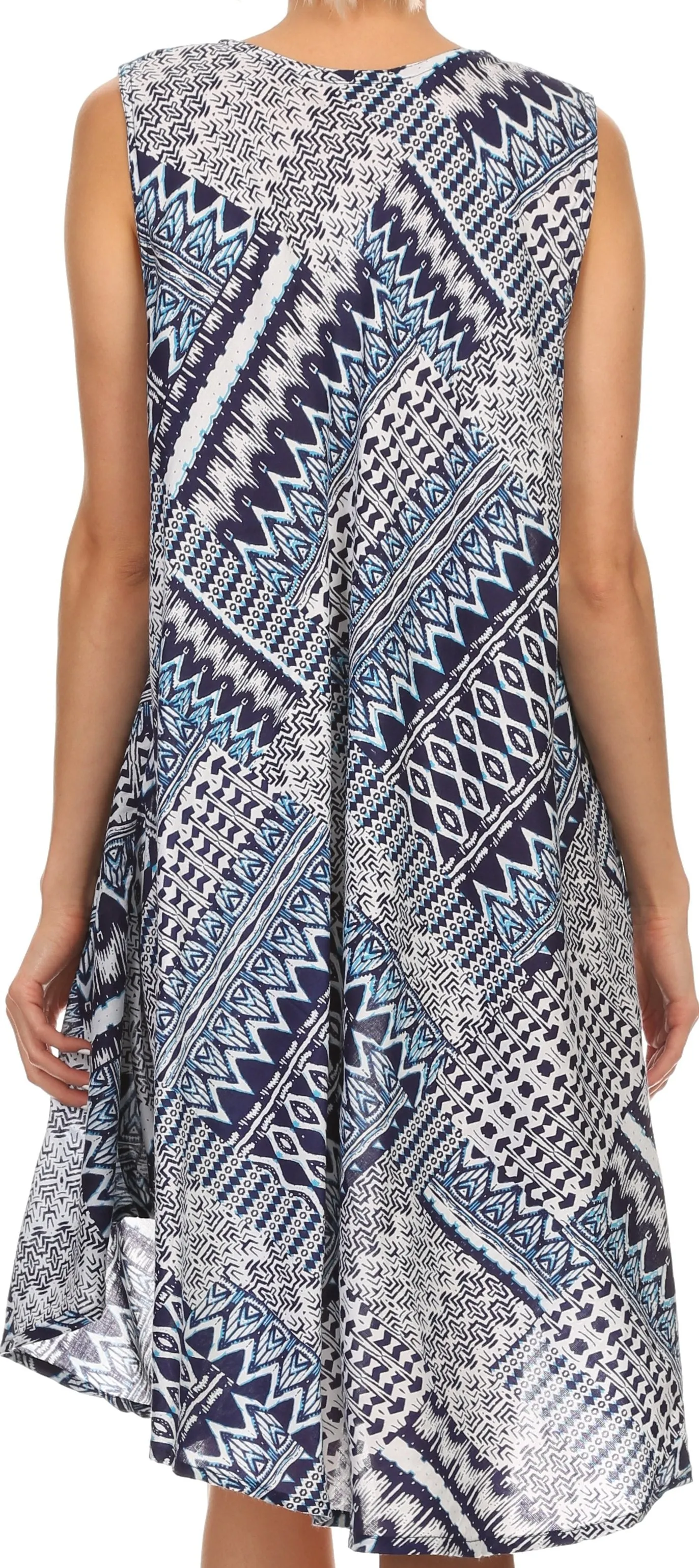 Sakkas Spal Mid Length Scoop Neck Tank Top Printed Batik Caftan Dress / Cover Up