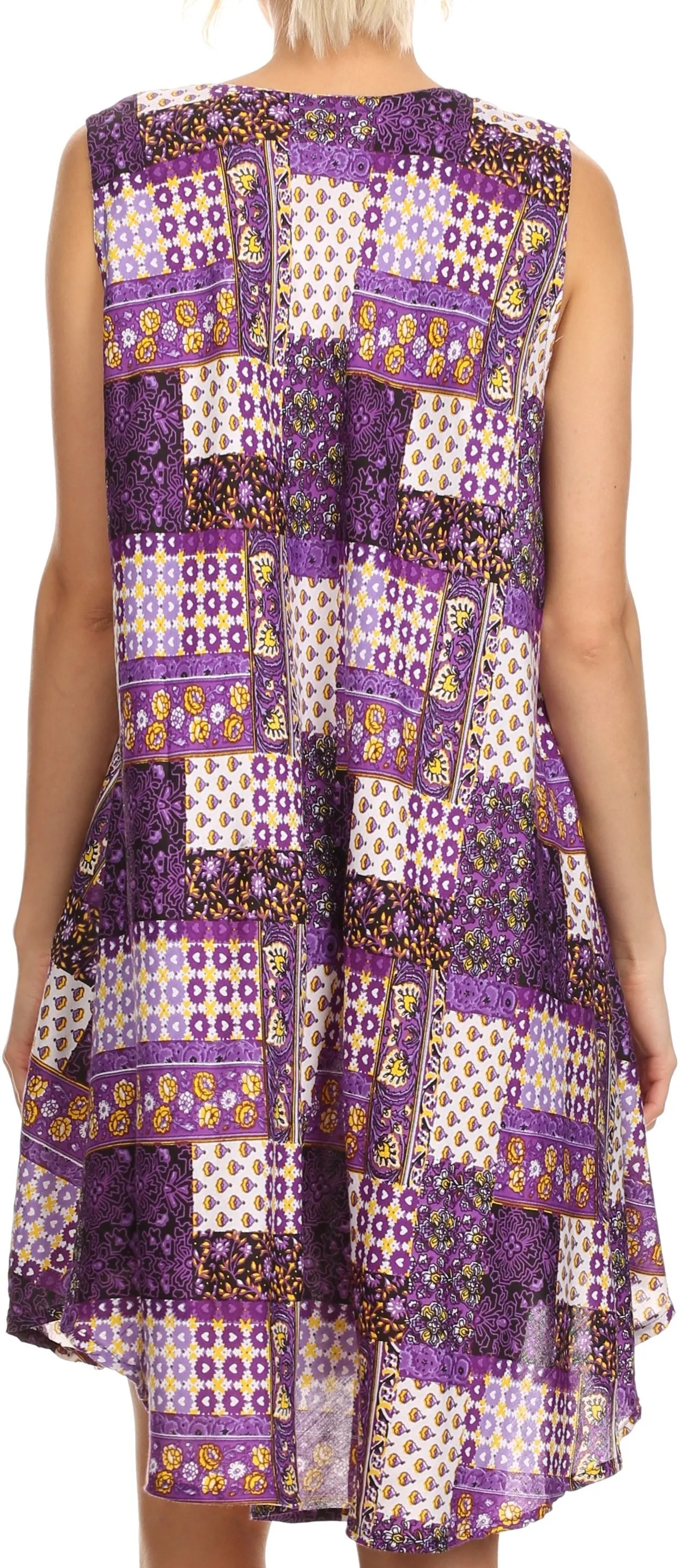 Sakkas Spal Mid Length Scoop Neck Tank Top Printed Batik Caftan Dress / Cover Up