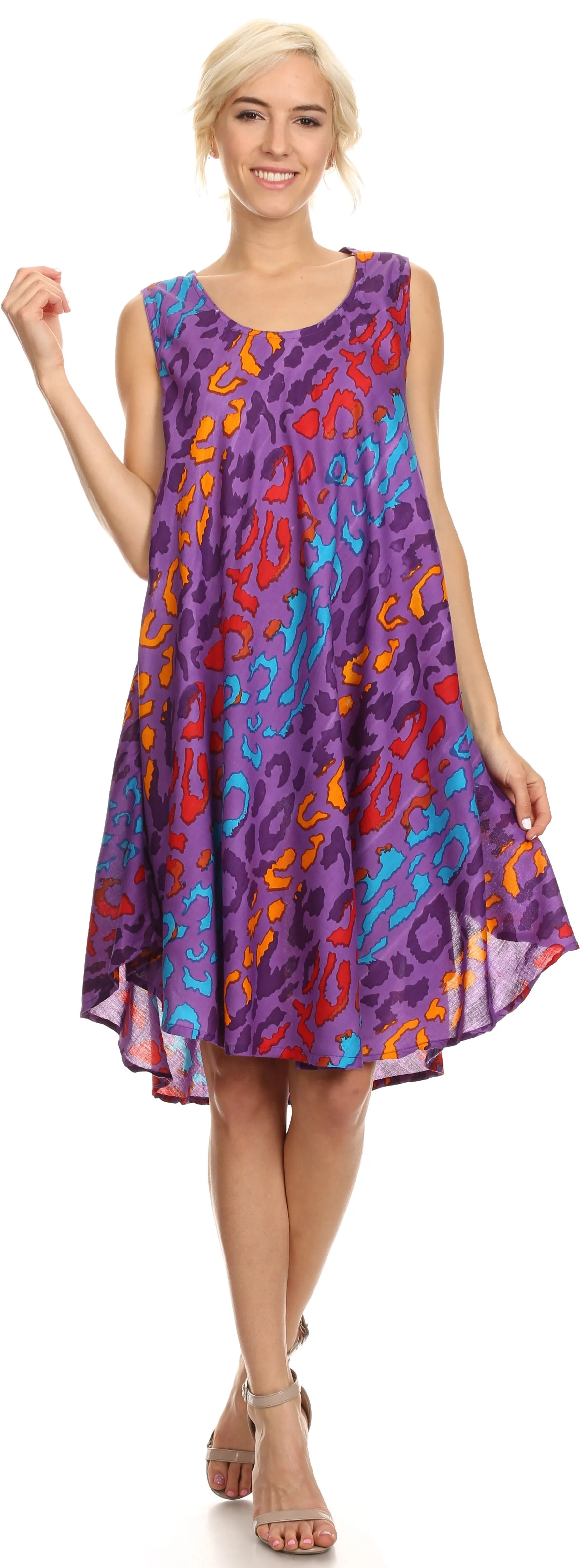 Sakkas Spal Mid Length Scoop Neck Tank Top Printed Batik Caftan Dress / Cover Up