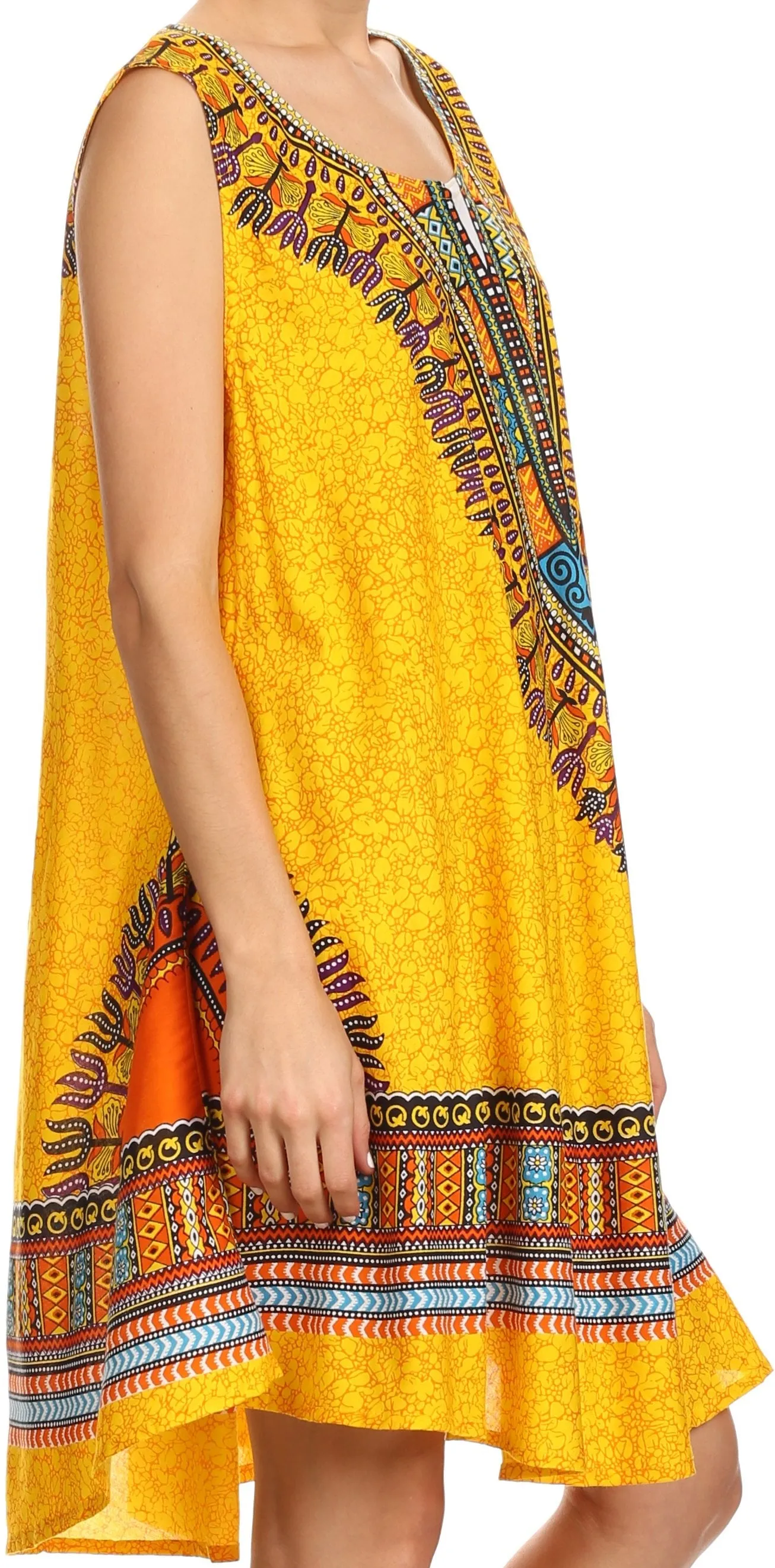 Sakkas Spal Mid Length Scoop Neck Tank Top Printed Batik Caftan Dress / Cover Up