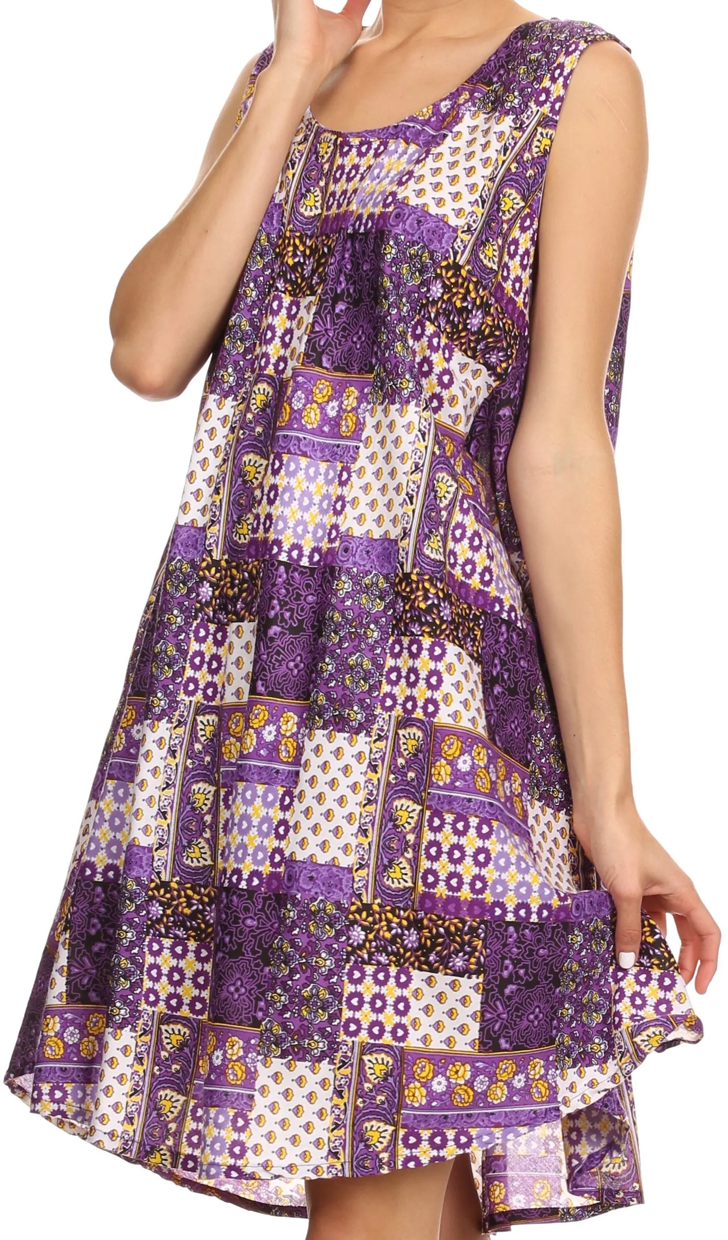 Sakkas Spal Mid Length Scoop Neck Tank Top Printed Batik Caftan Dress / Cover Up