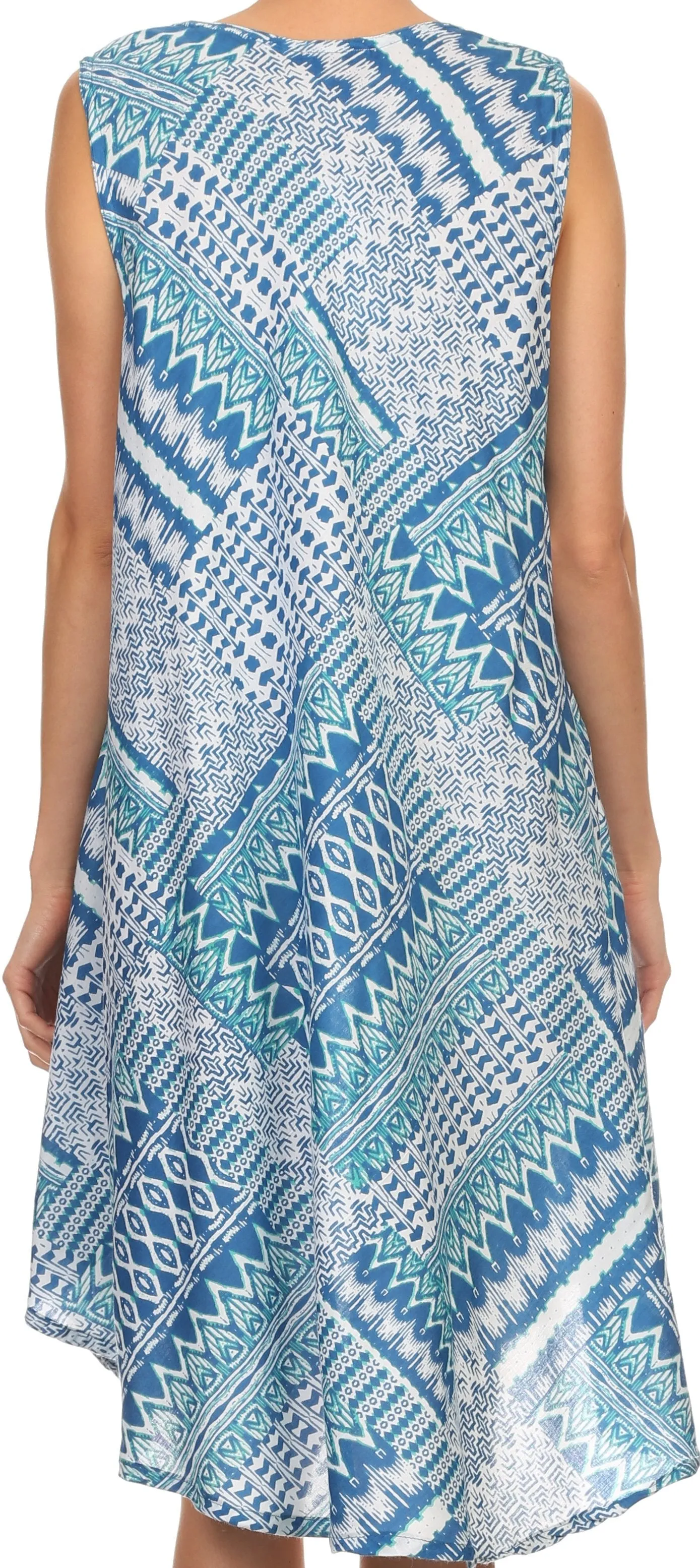 Sakkas Spal Mid Length Scoop Neck Tank Top Printed Batik Caftan Dress / Cover Up