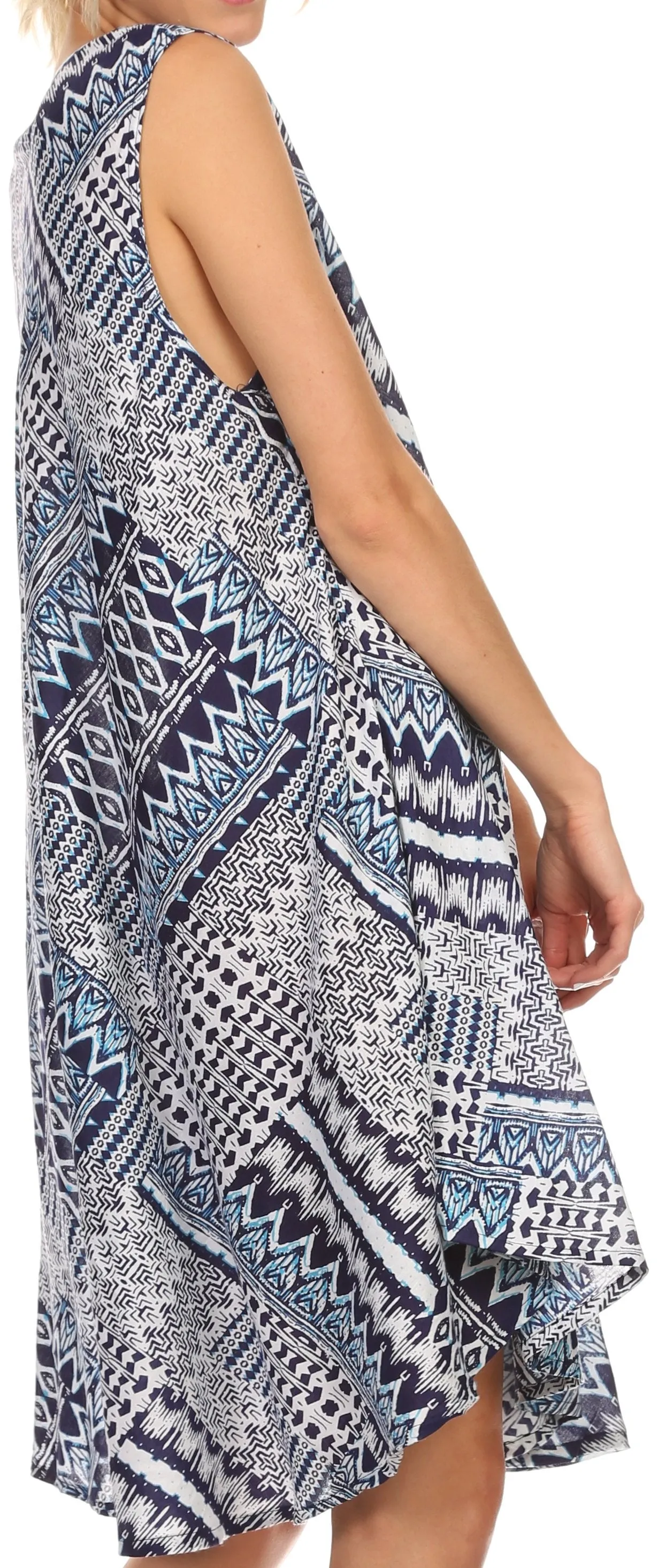 Sakkas Spal Mid Length Scoop Neck Tank Top Printed Batik Caftan Dress / Cover Up