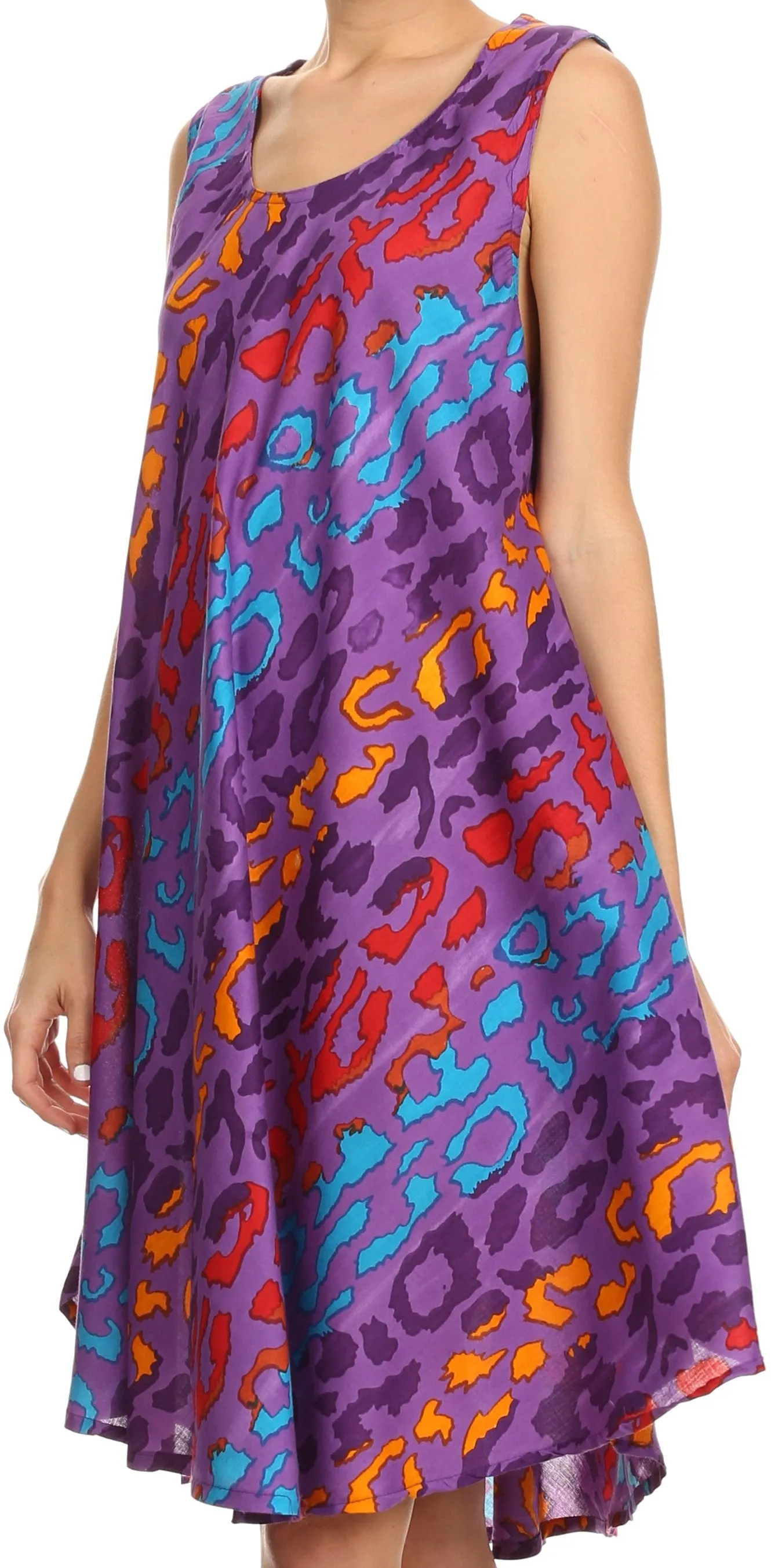 Sakkas Spal Mid Length Scoop Neck Tank Top Printed Batik Caftan Dress / Cover Up