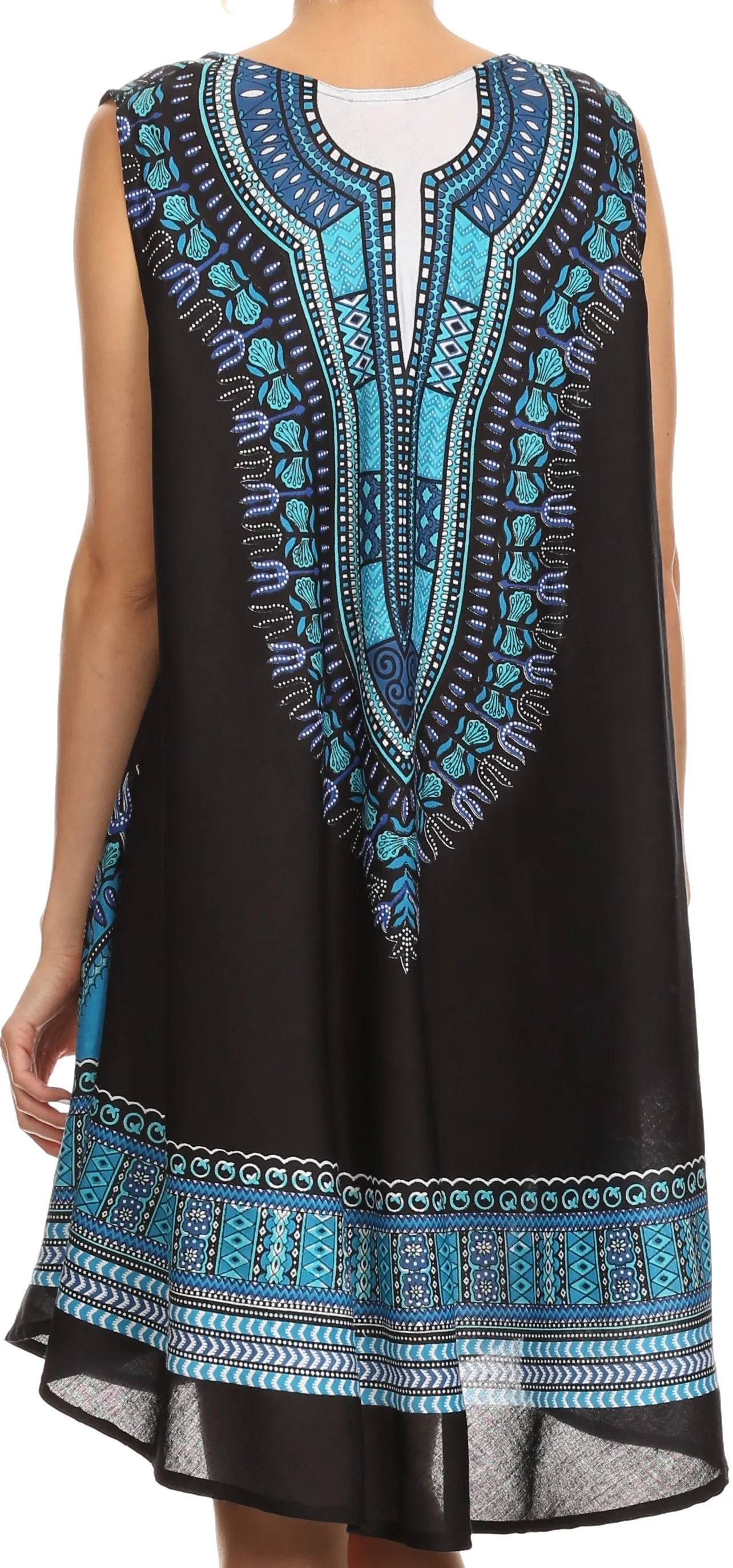 Sakkas Spal Mid Length Scoop Neck Tank Top Printed Batik Caftan Dress / Cover Up