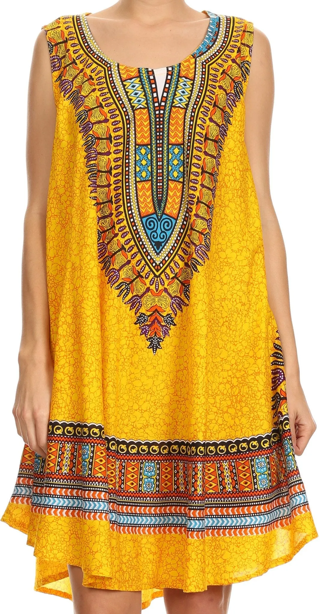 Sakkas Spal Mid Length Scoop Neck Tank Top Printed Batik Caftan Dress / Cover Up