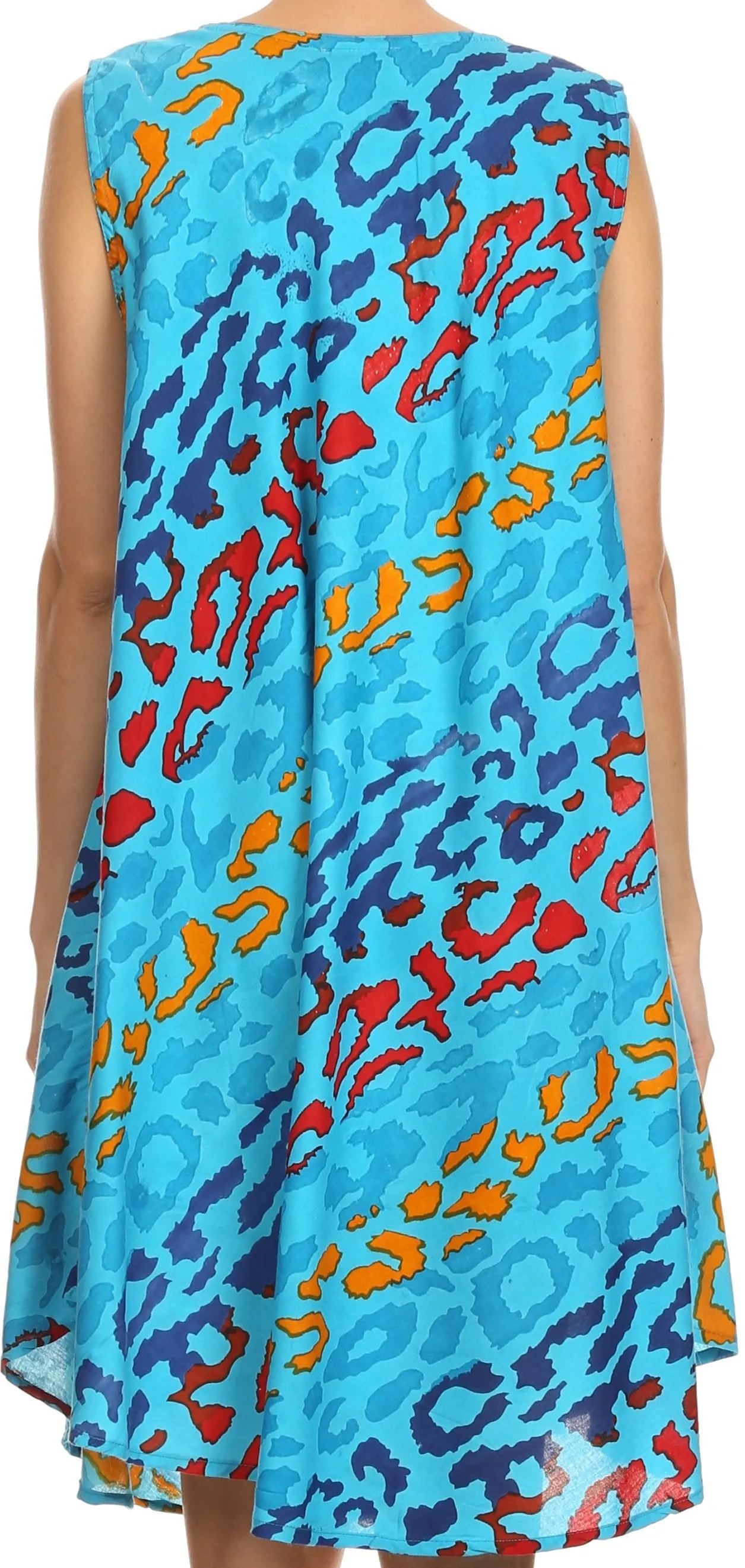 Sakkas Spal Mid Length Scoop Neck Tank Top Printed Batik Caftan Dress / Cover Up