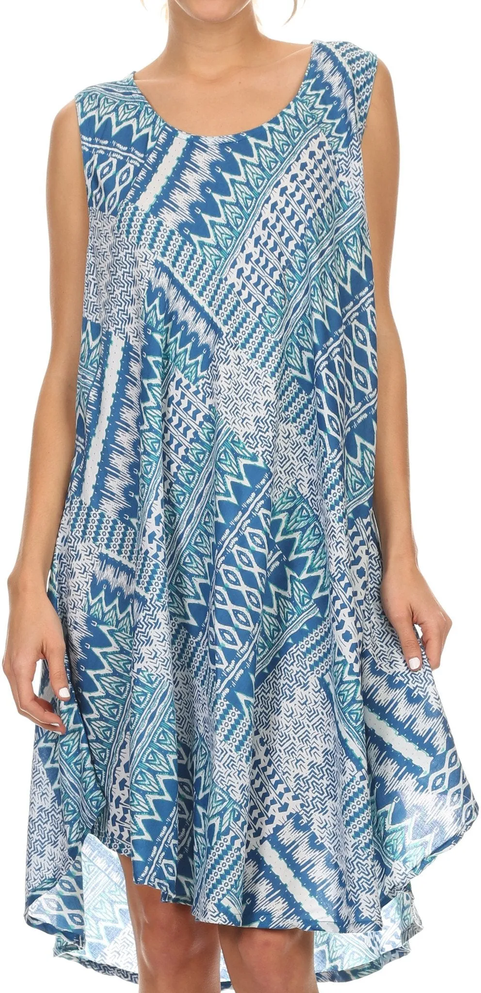 Sakkas Spal Mid Length Scoop Neck Tank Top Printed Batik Caftan Dress / Cover Up