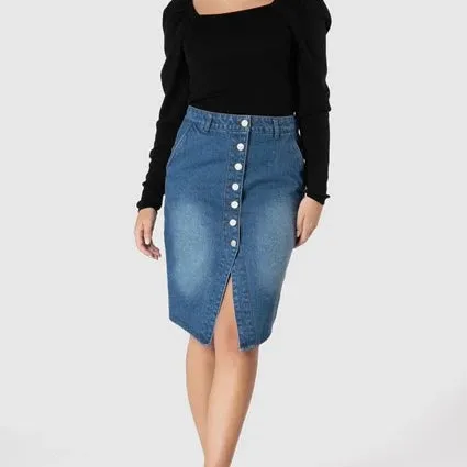 SASS - Casey Button up Denim skirt