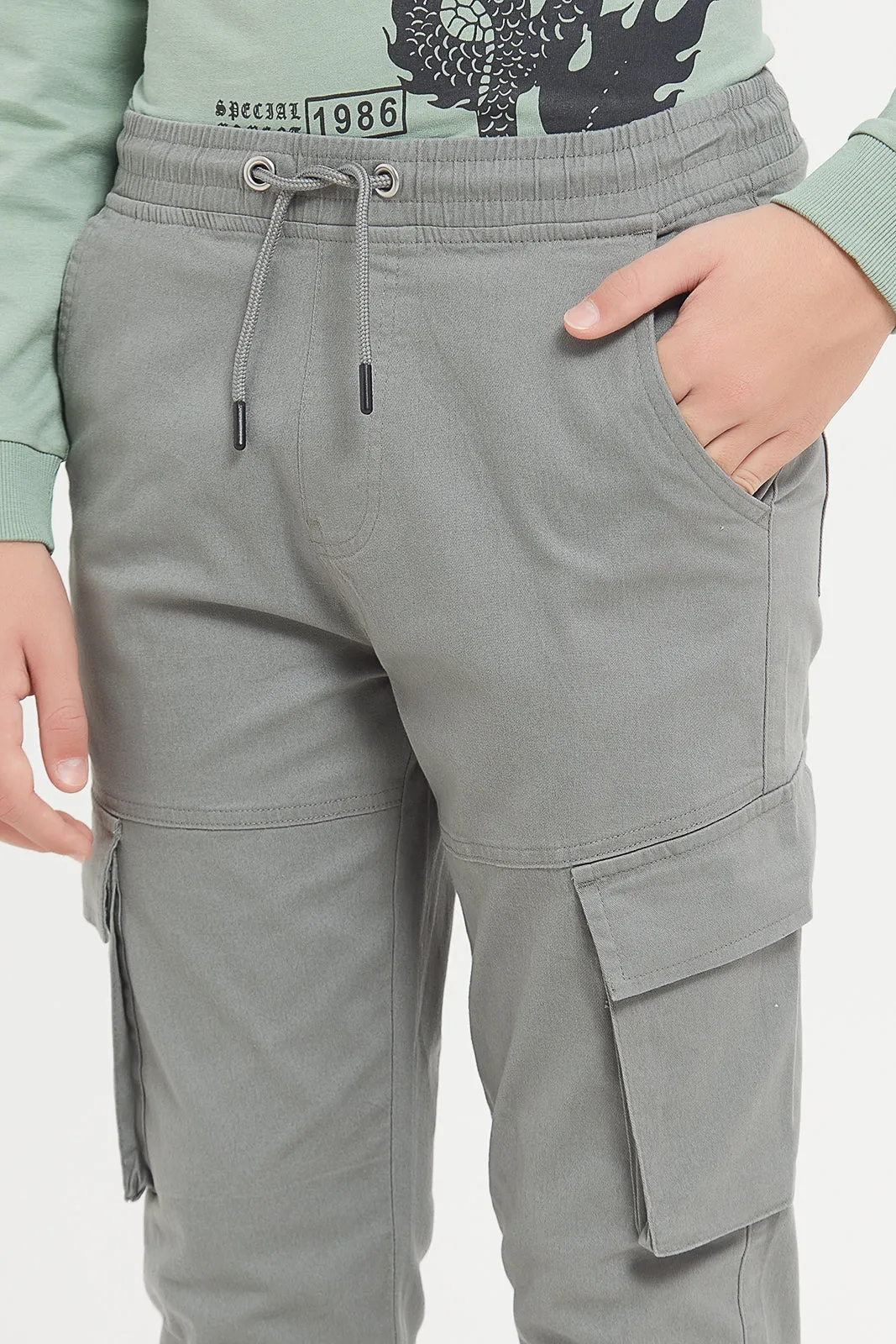 Senior Boys Grey Cargo Casual Trouser