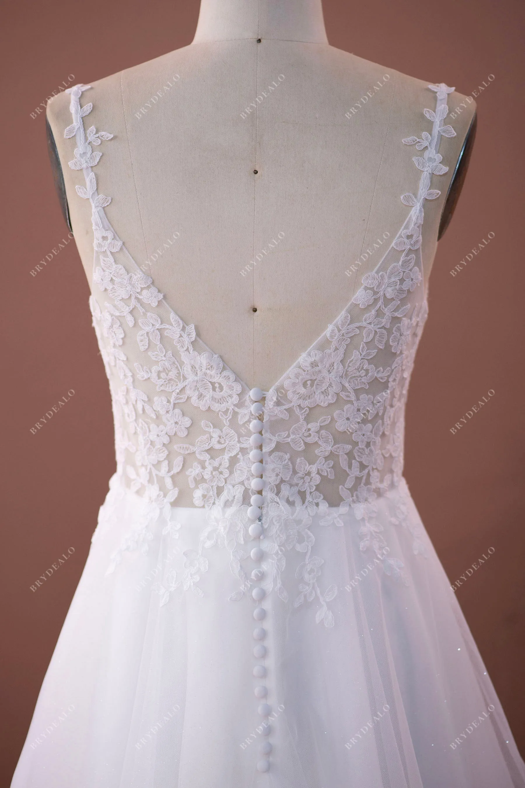 Sexy Plunging Neck High Slit Pockets Lace Wedding Dress