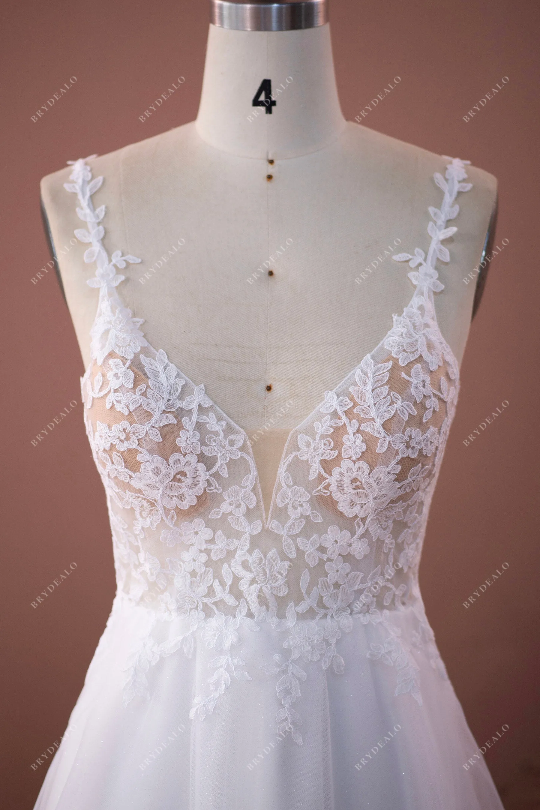 Sexy Plunging Neck High Slit Pockets Lace Wedding Dress