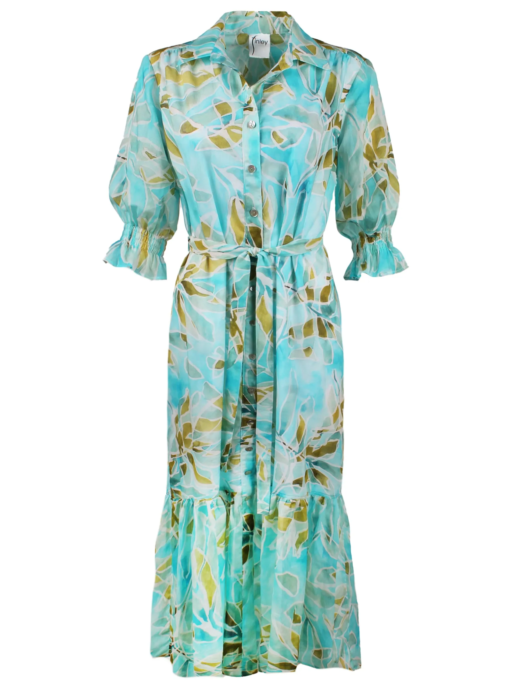 Sienna Shirt Dress Blue/Green Seaweed Print