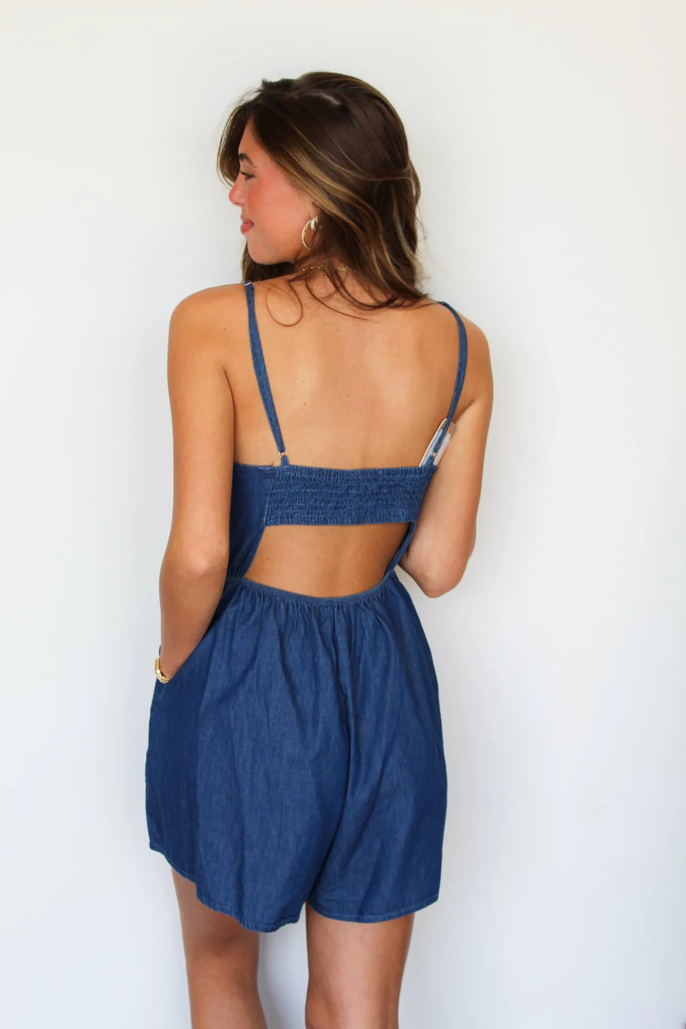 Smocked Denim Romper