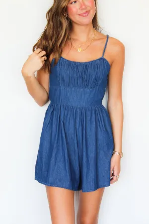 Smocked Denim Romper