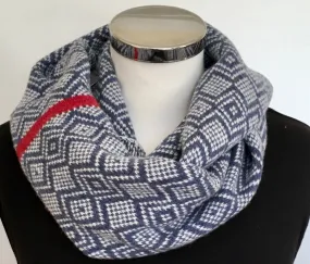 Snood - Infinity Scarf Soft Merino Lambswool Scandi Scarf Indigo Blue and Cream