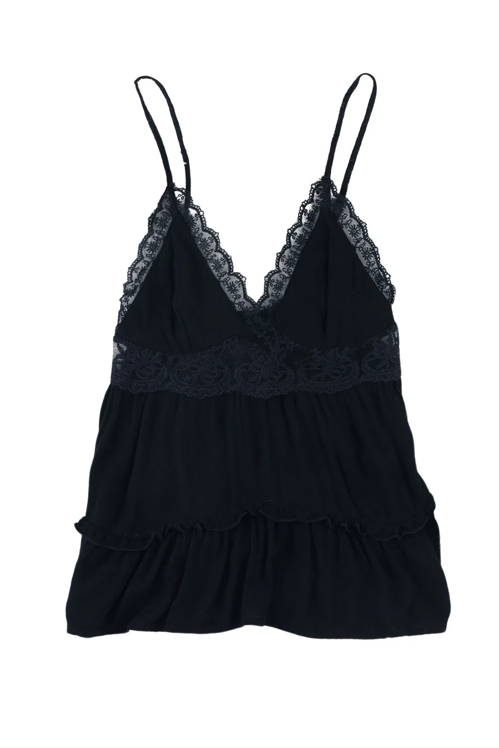 Spaghetti Strap Knotted Frill Crochet Lace Cami Top