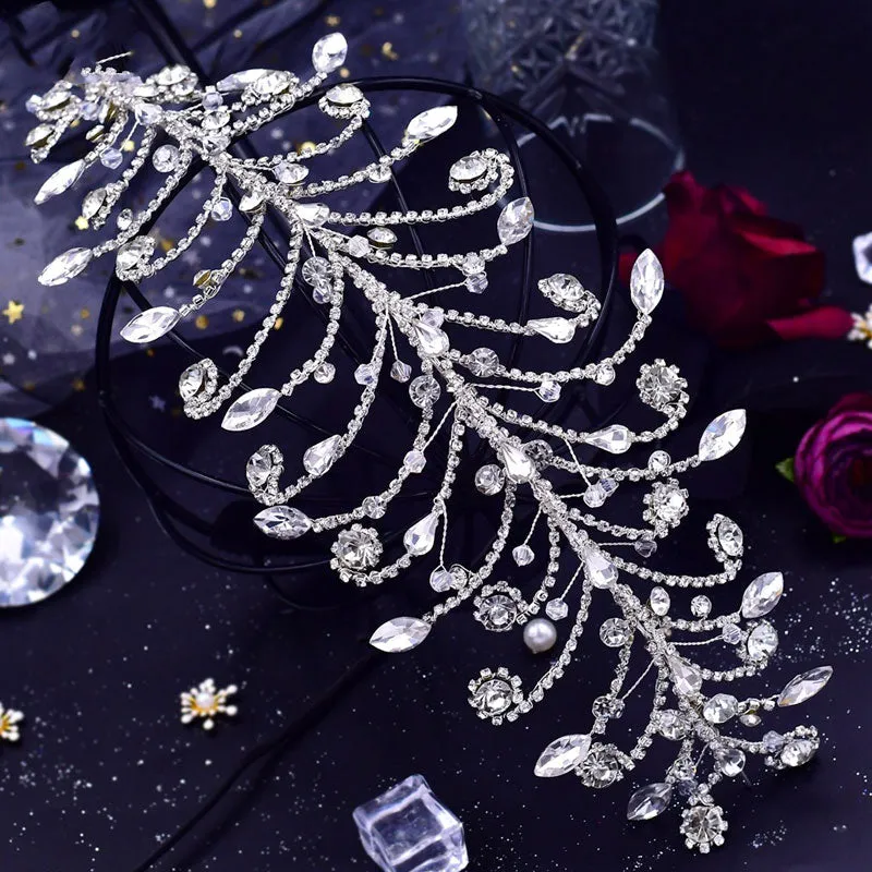 Sparkling Branch Effect Crystal Rhinestone Embellished Headband - Silver