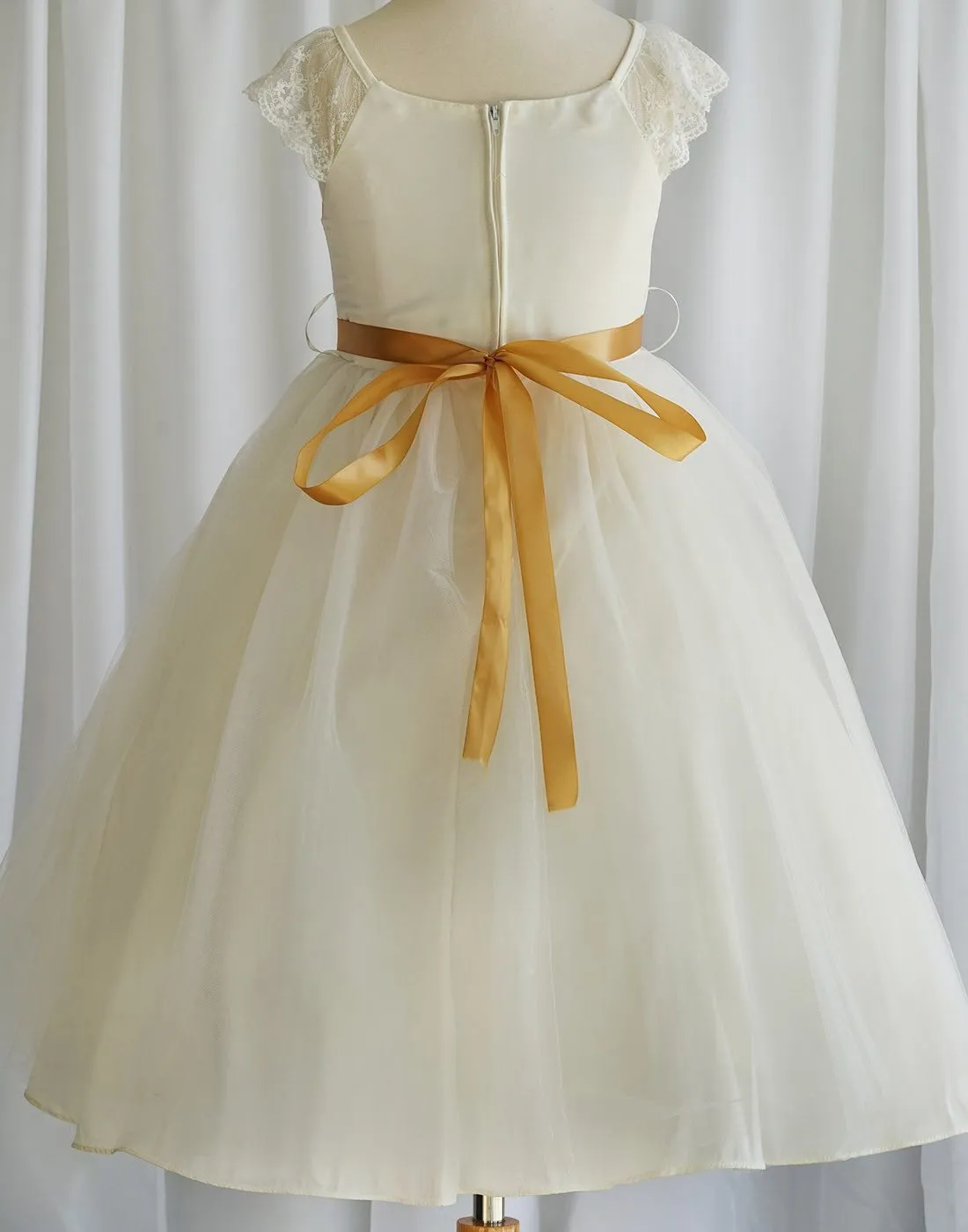 Sparkly Taffeta Bodice and Organza Overlay Skirt Dress - Ivory