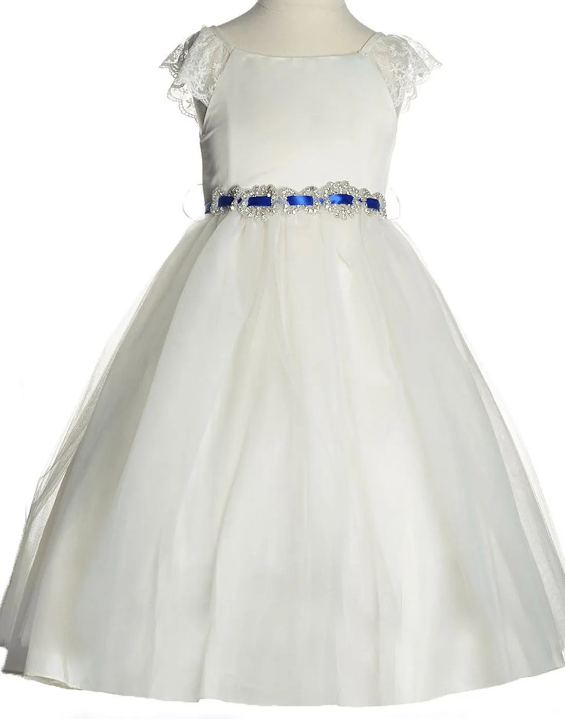 Sparkly Taffeta Bodice and Organza Overlay Skirt Dress - Ivory