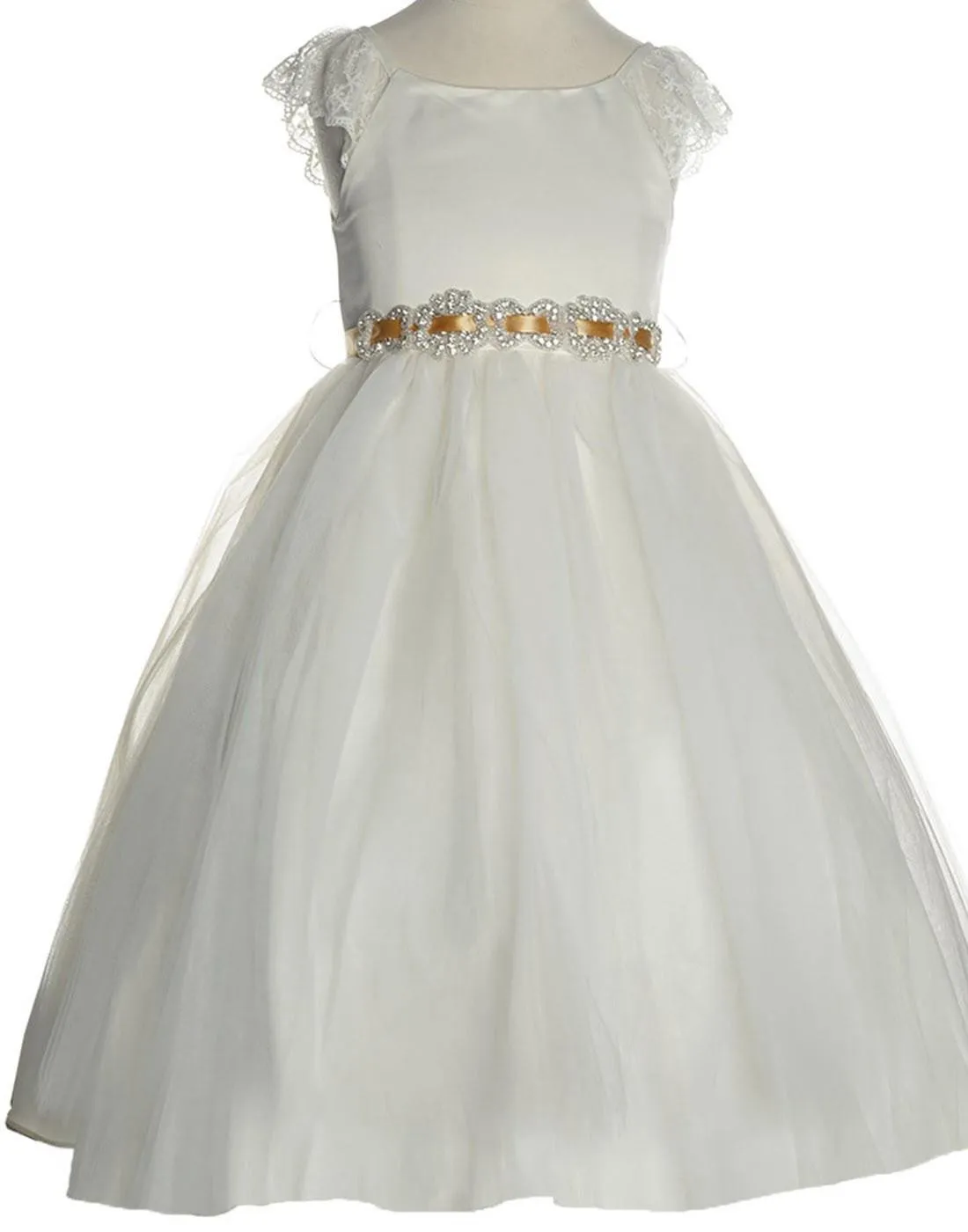 Sparkly Taffeta Bodice and Organza Overlay Skirt Dress - Ivory