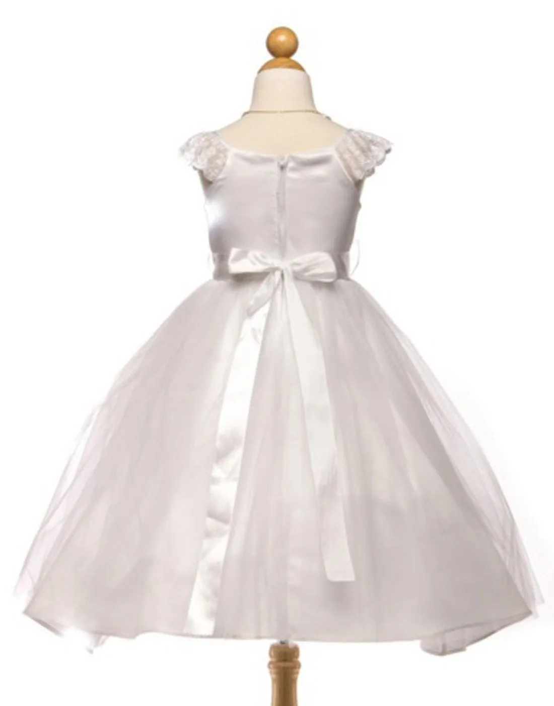 Sparkly Taffeta Bodice and Organza Overlay Skirt Dress - Ivory