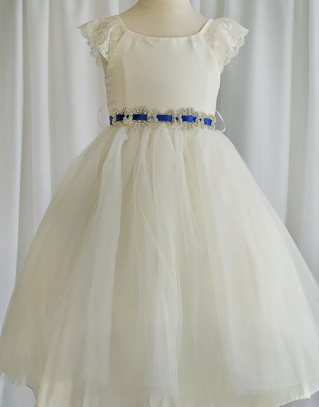 Sparkly Taffeta Bodice and Organza Overlay Skirt Dress - Ivory