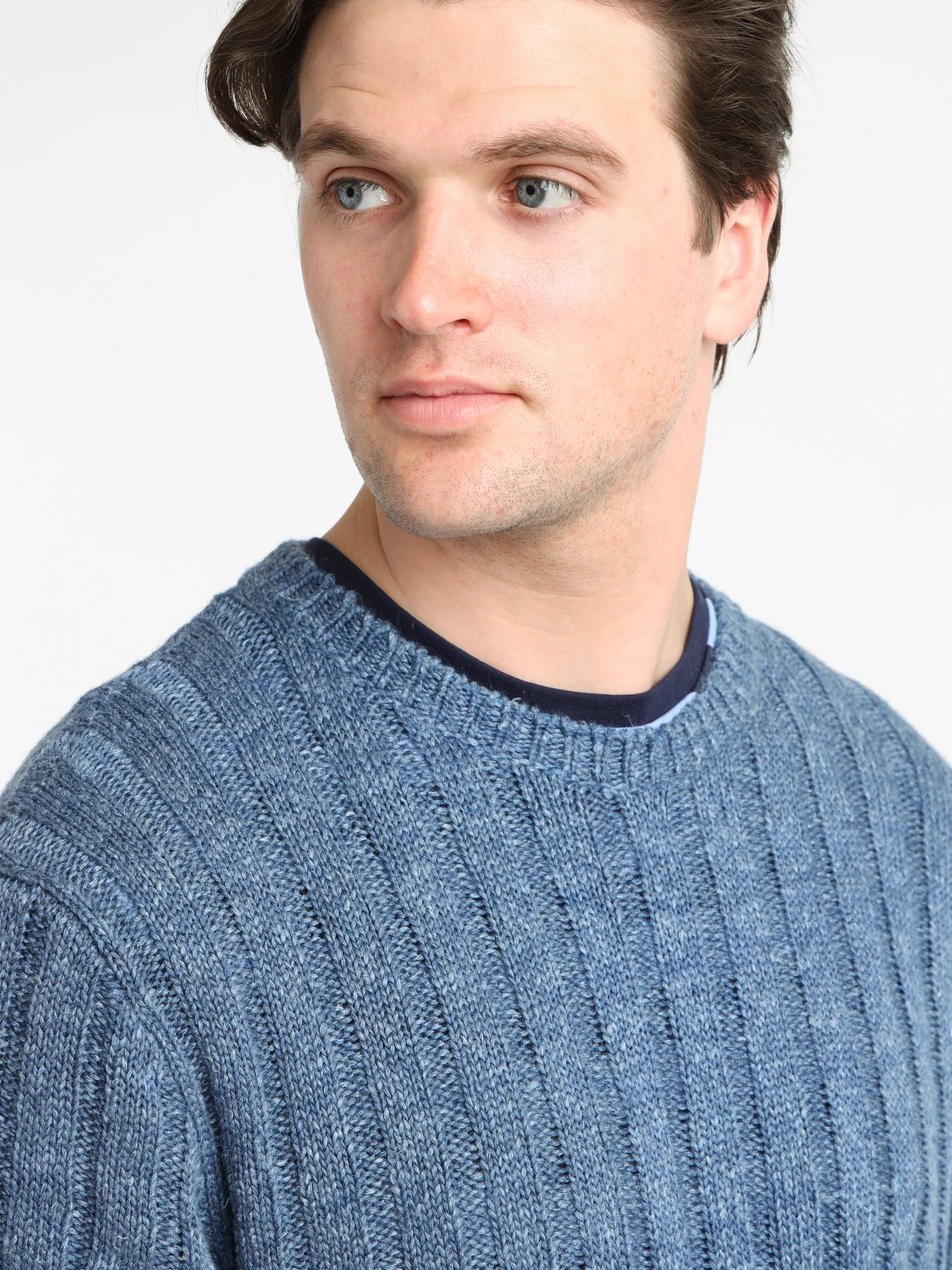 Spring Navy Rib-Knit Silk-Linen Sweater