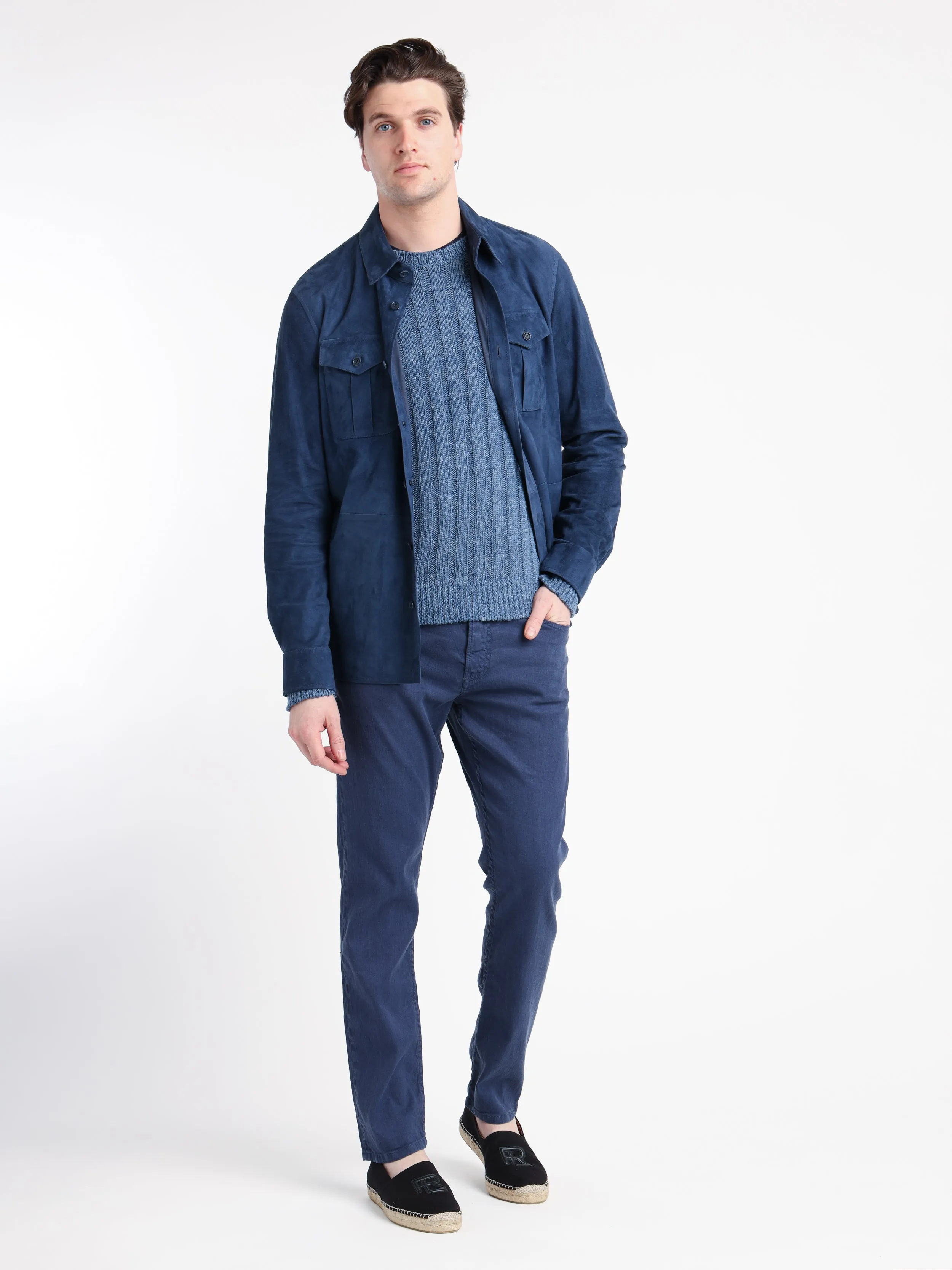 Spring Navy Rib-Knit Silk-Linen Sweater