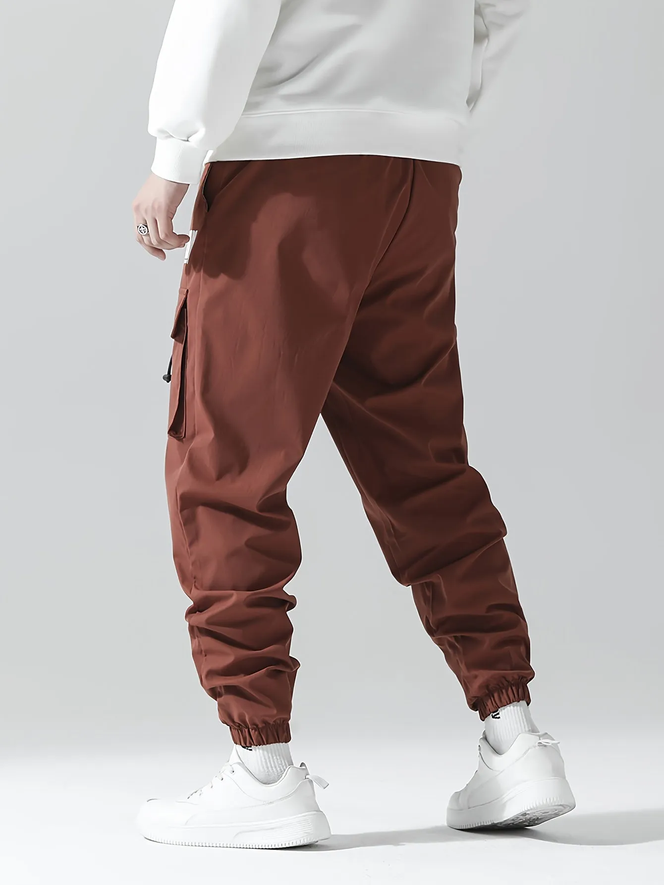 Stylish Letter Print Drawstring Cargo Pants - Men's Trendy Jogger Pants with Flap Pocket for Camping, Winter, Spring, and Fall - Loose Fit, Comfortable, Versatile, and Practical Clothing for Outdoor Enthusiasts