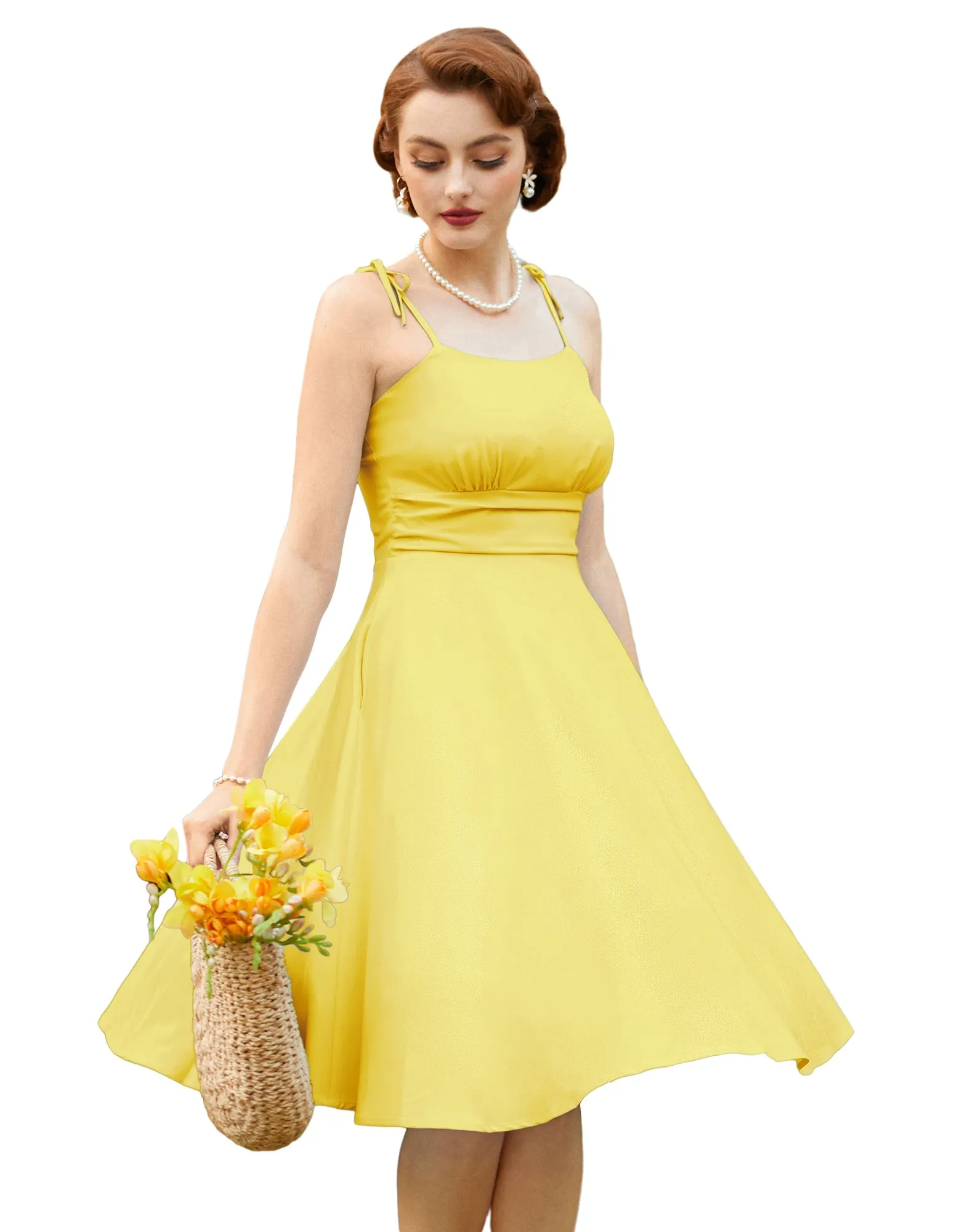 Summer Slip Dresses for Women Spaghetti Strap Midi Sun Dress Cute Casual Dress with Pockets