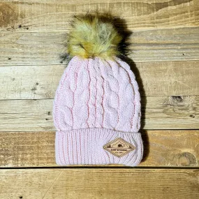 Surf Wyoming® Diamond Leather Patch Pom Beanie • Pink