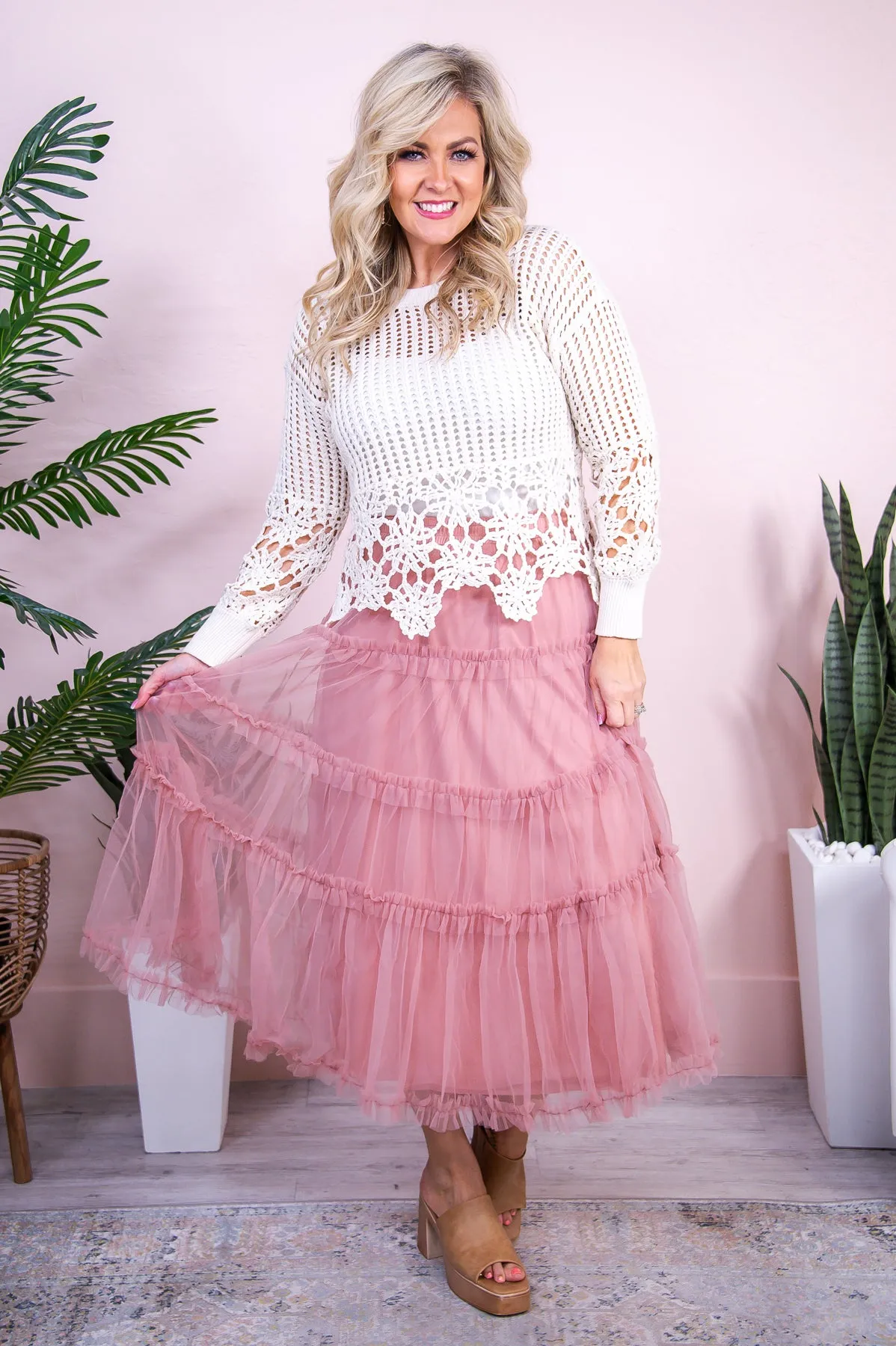 The Darling Effect Blush Solid Ruffle Sheer Skirt - E1149BS